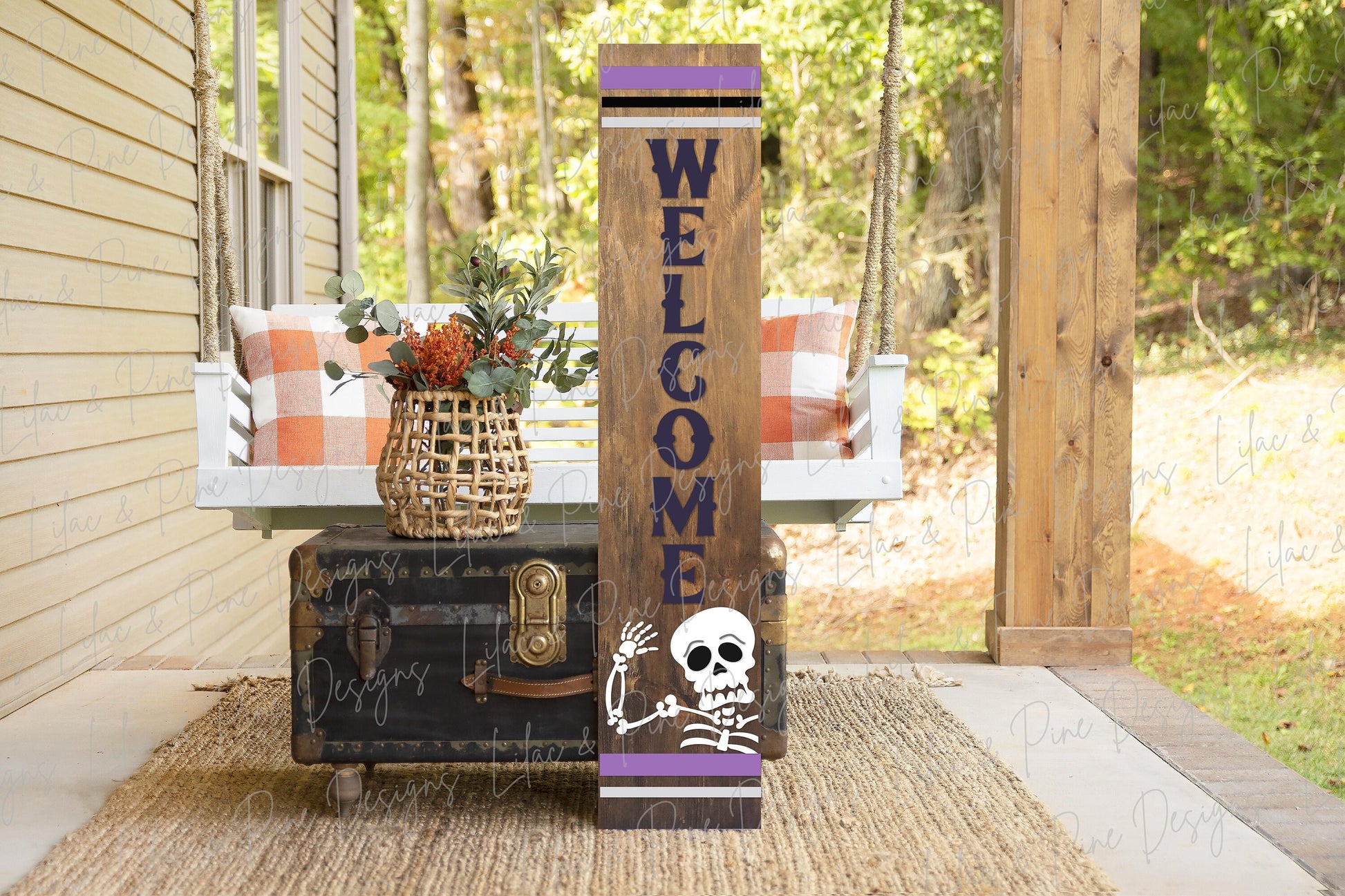 Halloween welcome sign SVG, Skeleton porch sign SVG, Skeleton vertical welcome sign, Halloween porch decor, Glowforge Svg, laser cut file