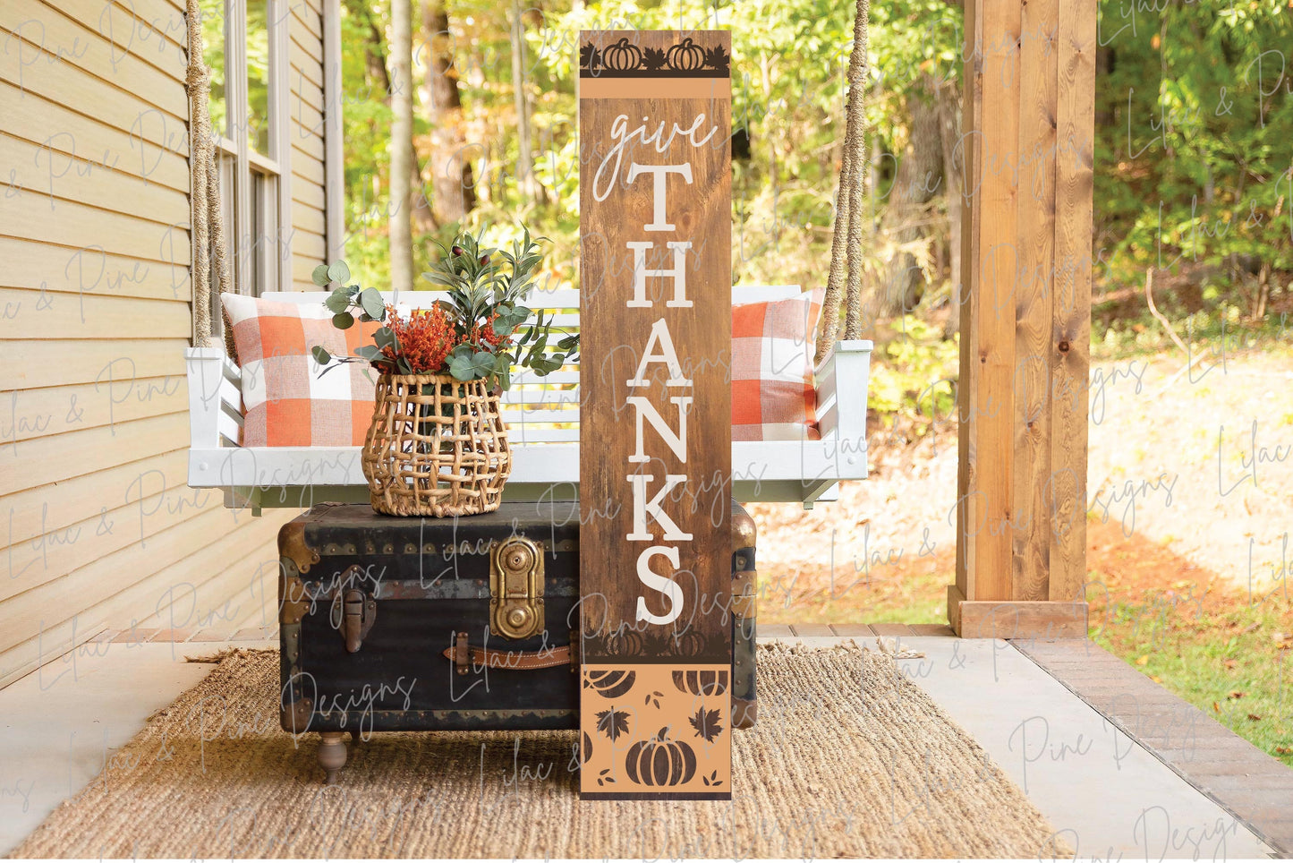 Give Thanks porch sign SVG, Thanksgiving welcome sign SVG, Thanksgiving porch leaner, fall porch decor, vertical sign, Glowforge laser SVG