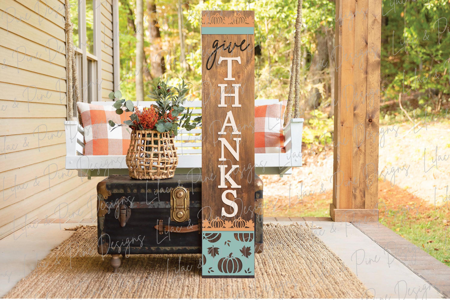 Give Thanks porch sign SVG, Thanksgiving welcome sign SVG, Thanksgiving porch leaner, fall porch decor, vertical sign, Glowforge laser SVG