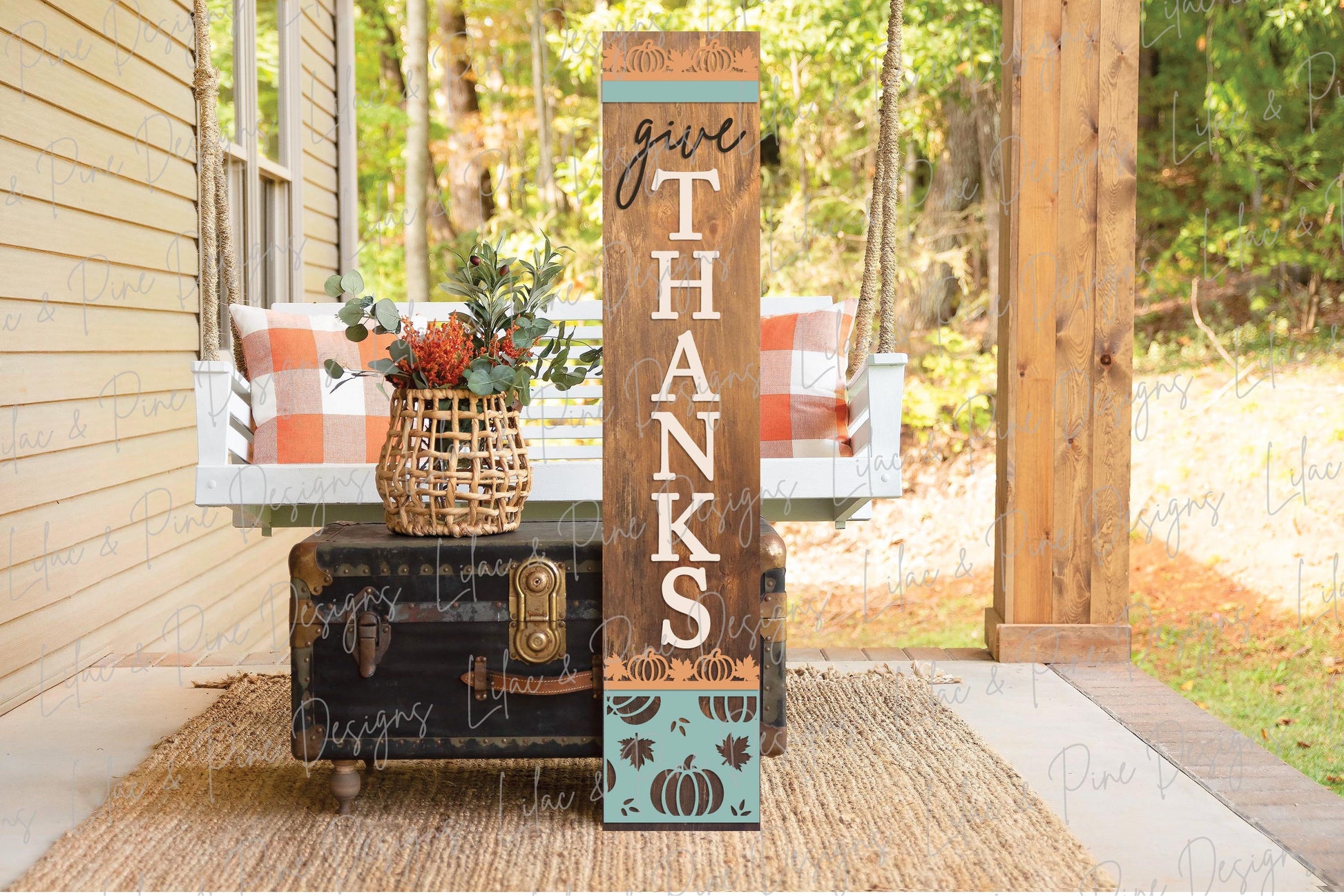 Give Thanks porch sign SVG, Thanksgiving welcome sign SVG, Thanksgiving porch leaner, fall porch decor, vertical sign, Glowforge laser SVG