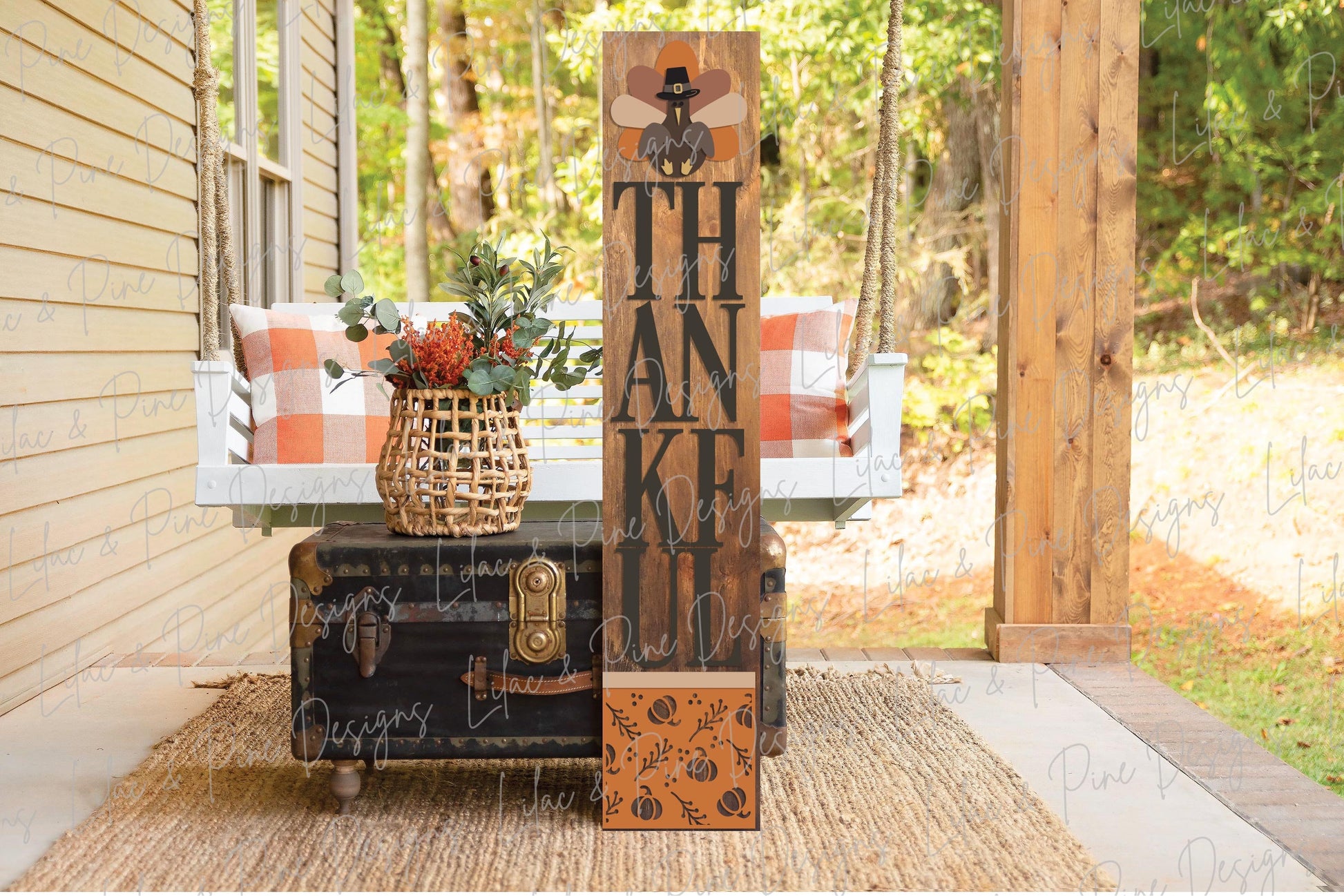 Thankful porch sign SVG, Turkey welcome sign SVG, Thanksgiving porch leaner, fall porch decor, vertical sign, Glowforge Svg, laser cut file