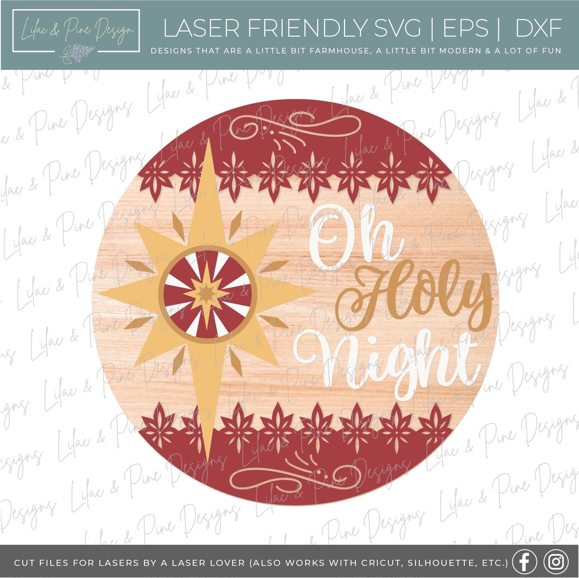 Oh Holy Night sign SVG, Christmas welcome sign, Christmas door hanger SVG, Nativity svg, Christmas Star svg, Glowforge Svg, laser cut file