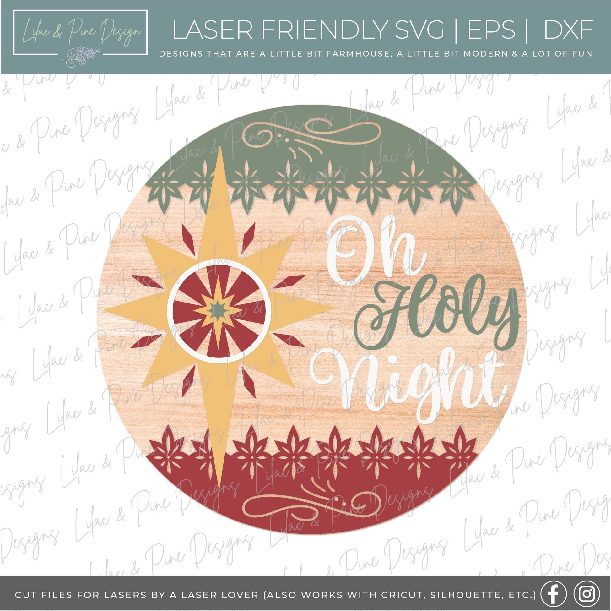 Oh Holy Night sign SVG, Christmas welcome sign, Christmas door hanger SVG, Nativity svg, Christmas Star svg, Glowforge Svg, laser cut file