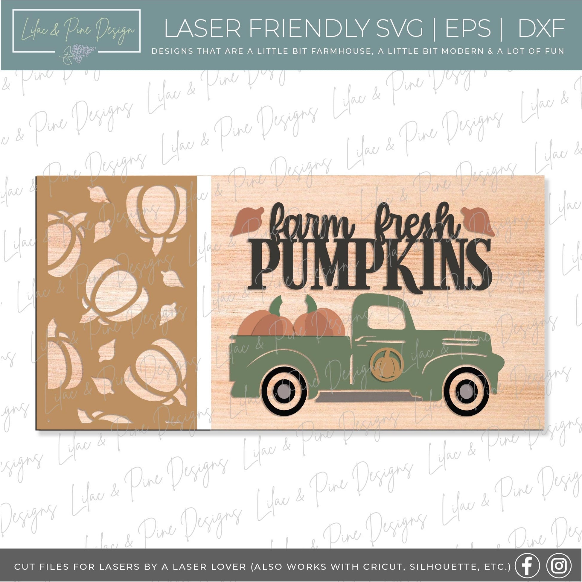 Farm Fresh Pumpkins sign SVG, pumpkin fall sign SVG, autumn decor svg, fall decor svg, fall antique truck svg, Glowforge SVG, laser cut file