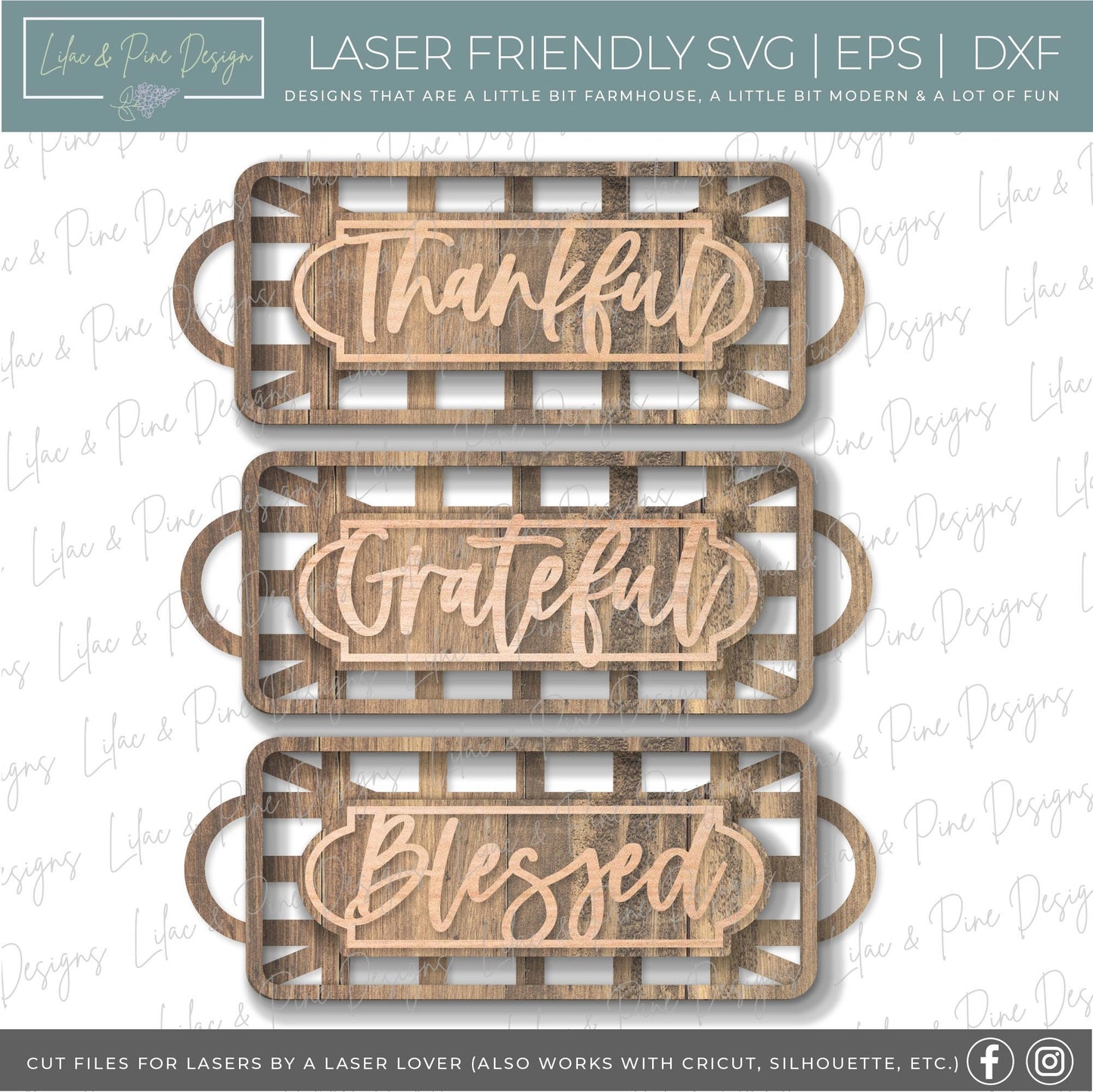 Faux tobacco basket sign SVG, fall sign SVG, Thanksgiving decor svg, thankful svg, grateful svg, blessed svg, Glowforge SVG, laser cut file