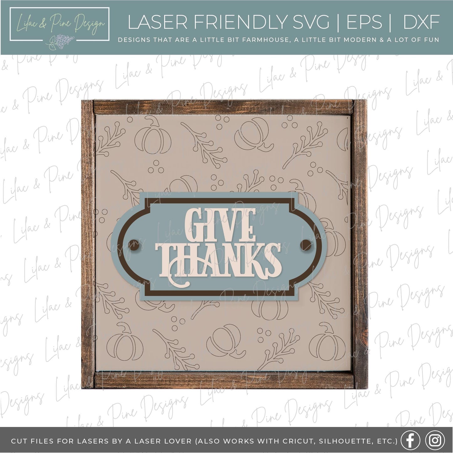 Give Thanks sign SVG, fall sign SVG, pumpkin sign svg, Thanksgiving sign, fall decor, fall farmhouse svg, Glowforge SVG, laser cut file