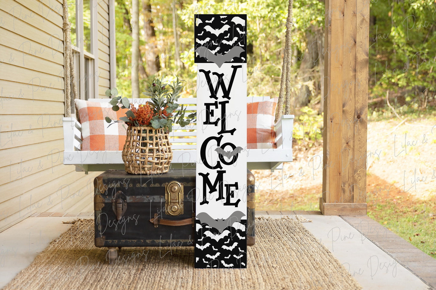 Halloween porch sign SVG, Halloween welcome sign SVG, Bats welcome sign SVG, Halloween porch decor, vertical sign svg, Glowforge laser Svg