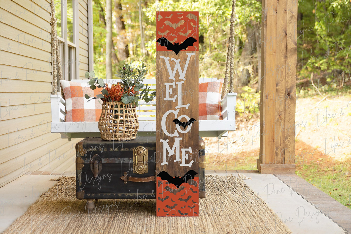 Halloween porch sign SVG, Halloween welcome sign SVG, Bats welcome sign SVG, Halloween porch decor, vertical sign svg, Glowforge laser Svg