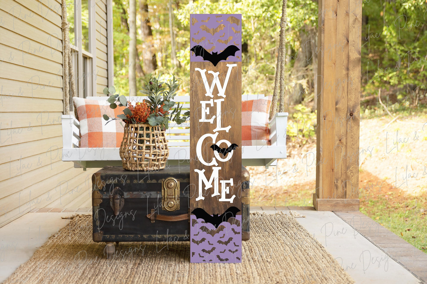 Halloween porch sign SVG, Halloween welcome sign SVG, Bats welcome sign SVG, Halloween porch decor, vertical sign svg, Glowforge laser Svg