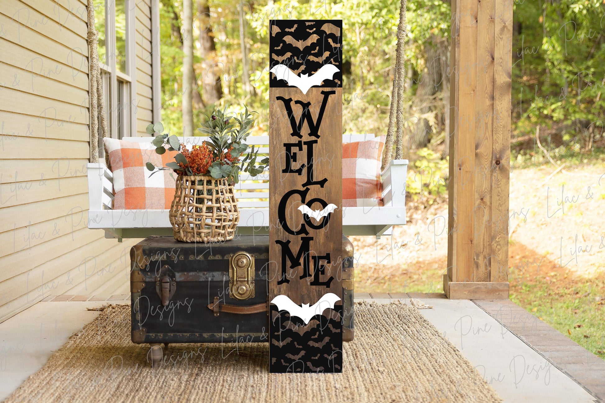 Halloween porch sign SVG, Halloween welcome sign SVG, Bats welcome sign SVG, Halloween porch decor, vertical sign svg, Glowforge laser Svg