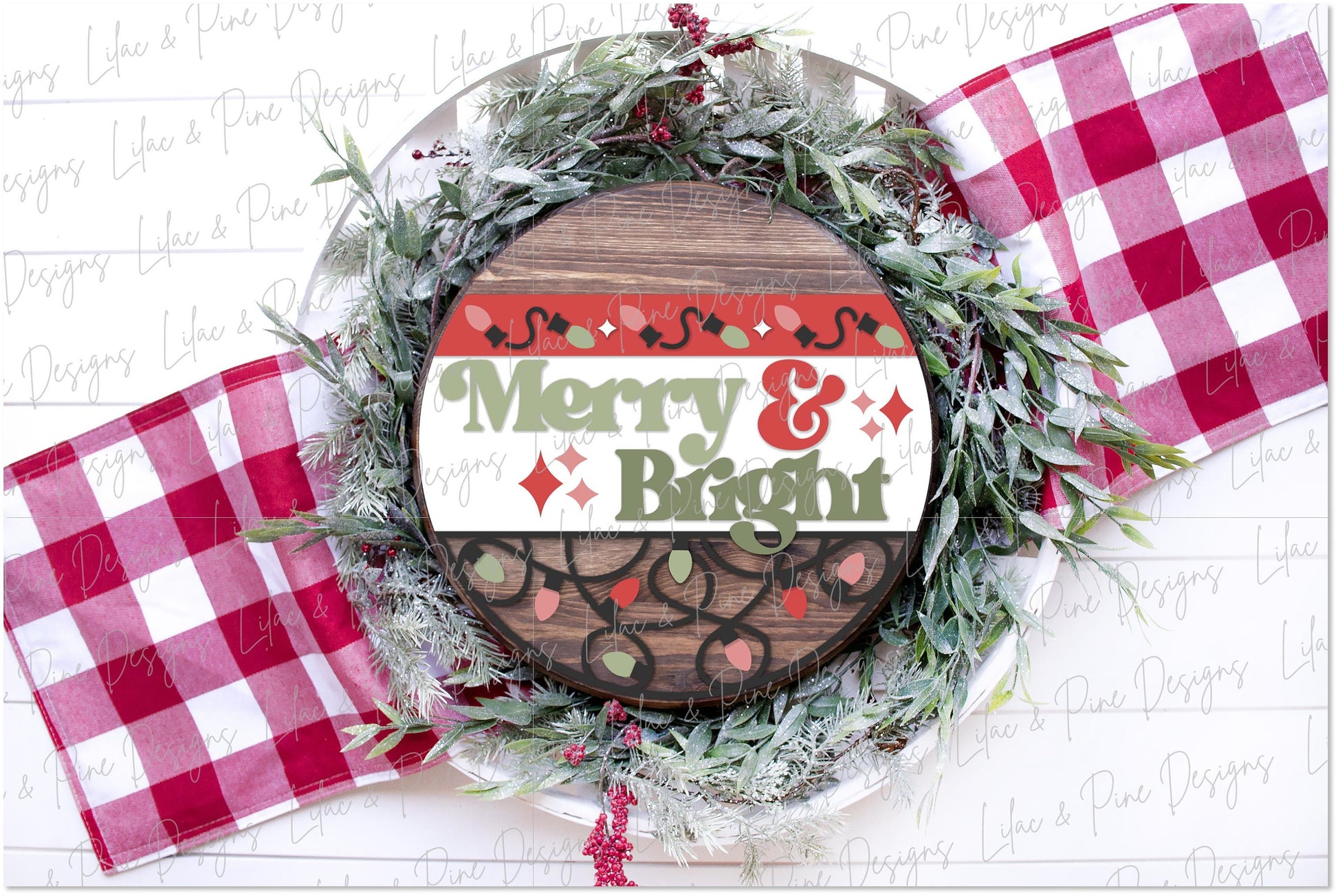 Merry and Bright sign SVG, Vintage Christmas door hanger, Christmas lights SVG, Christmas welcome sign SVG, Glowforge Svg, laser cut file