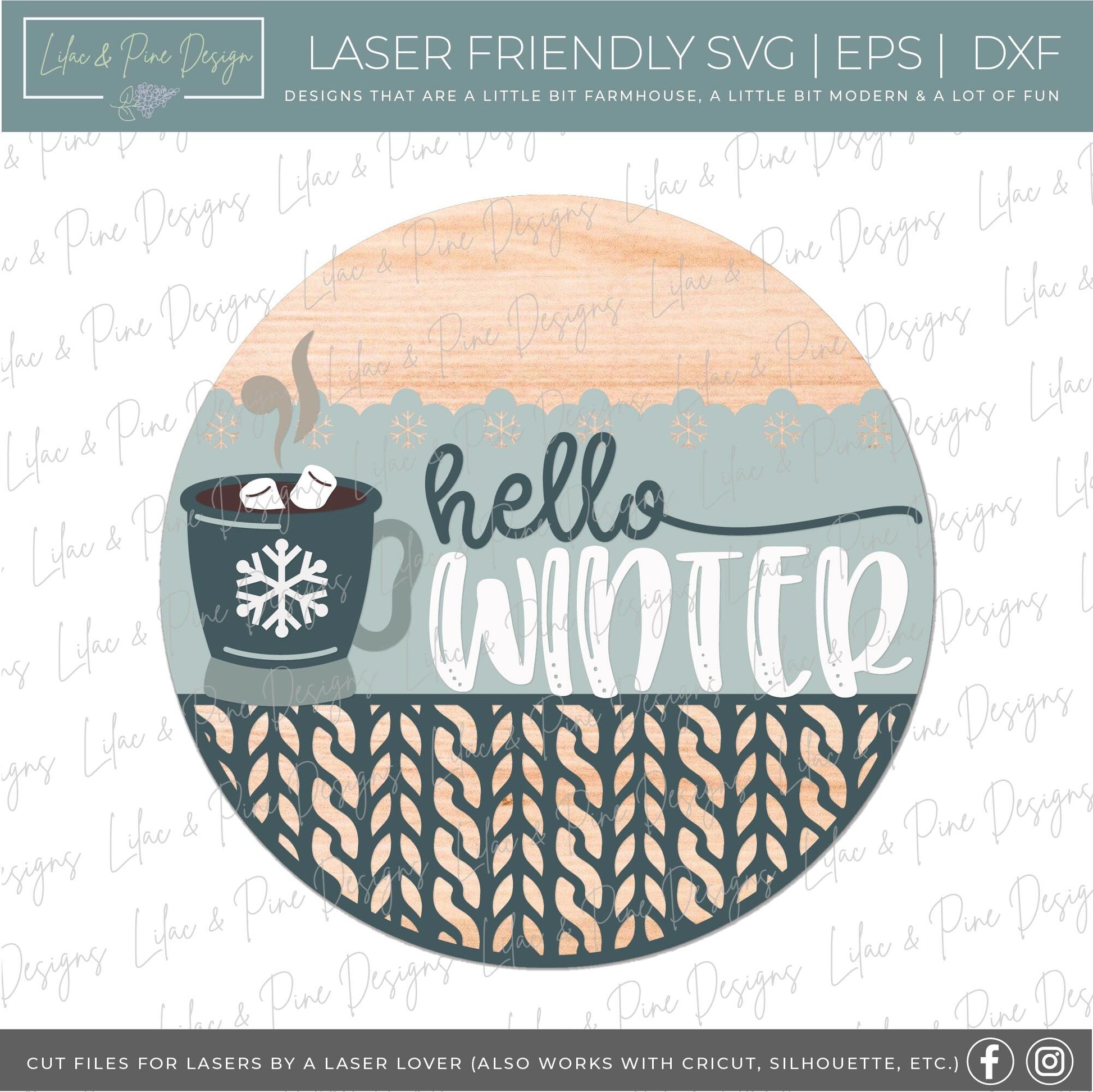 hello Winter sign SVG, Winter door hanger, hot cocoa welcome sign SVG, winter welcome sign SVG, cozy winter, Glowforge Svg, laser cut file