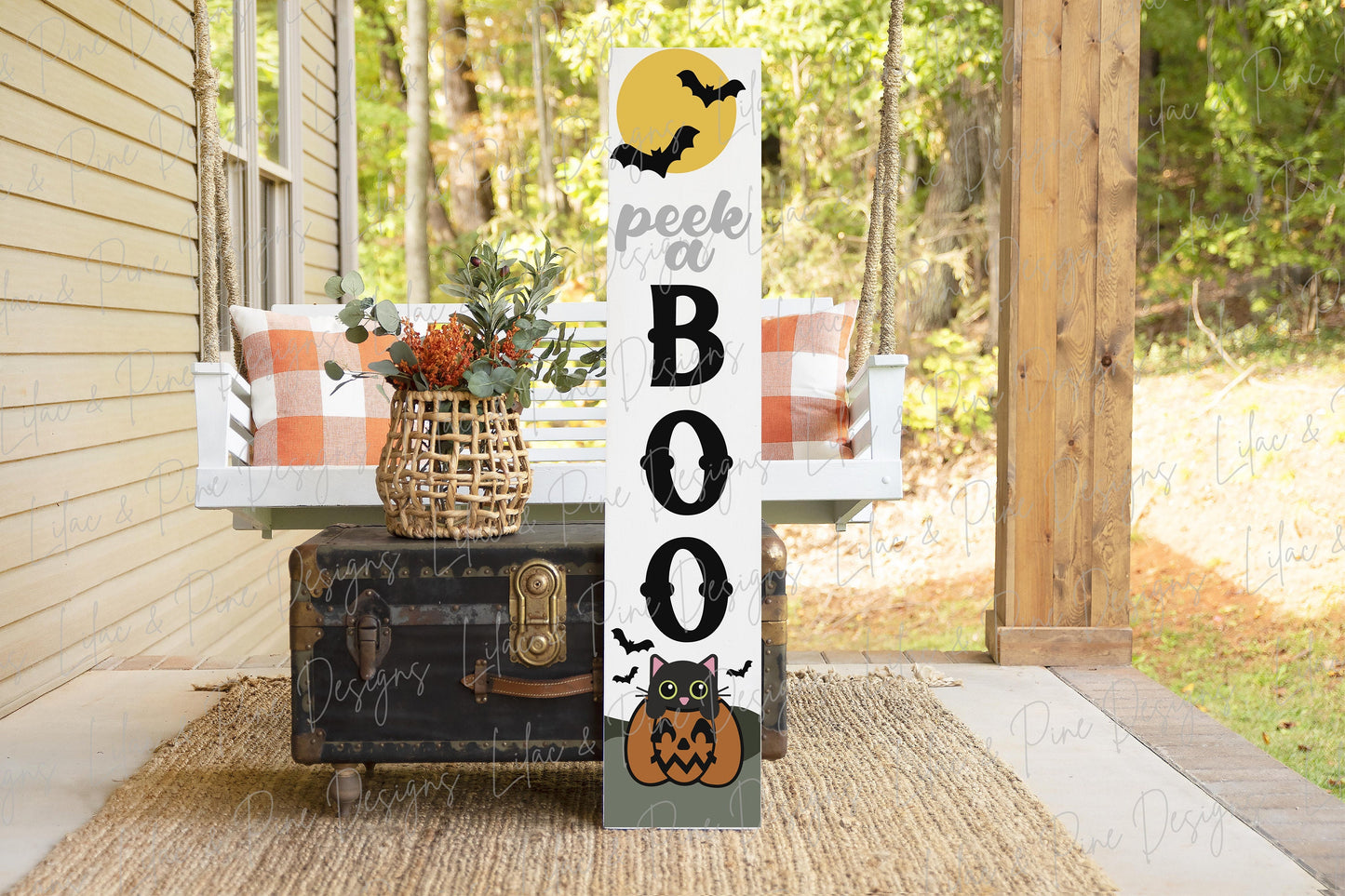 Halloween welcome sign SVG, Black Cat porch sign SVG, Boo vertical welcome sign SVG, Halloween porch decor, Glowforge Svg, laser cut file