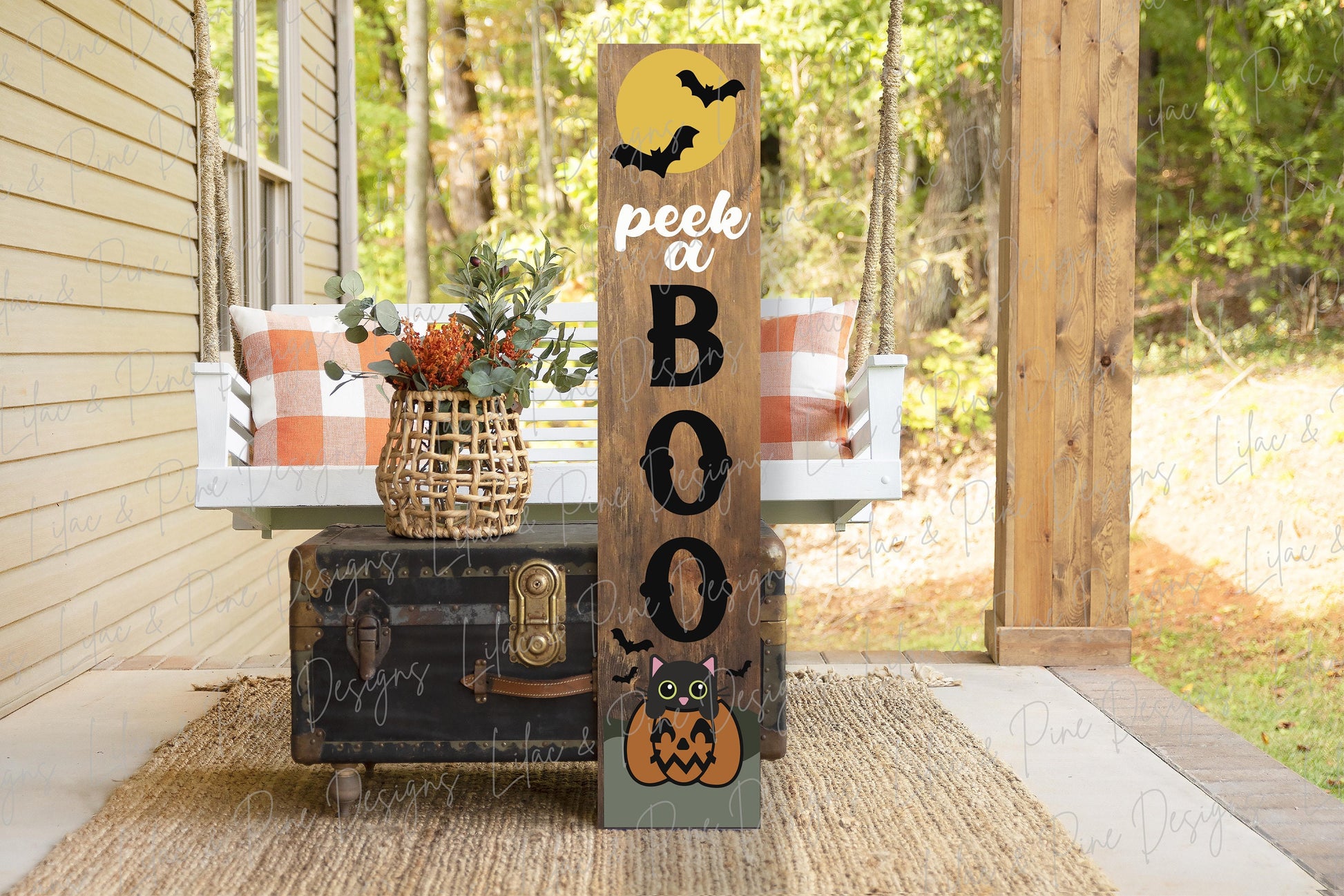Halloween welcome sign SVG, Black Cat porch sign SVG, Boo vertical welcome sign SVG, Halloween porch decor, Glowforge Svg, laser cut file