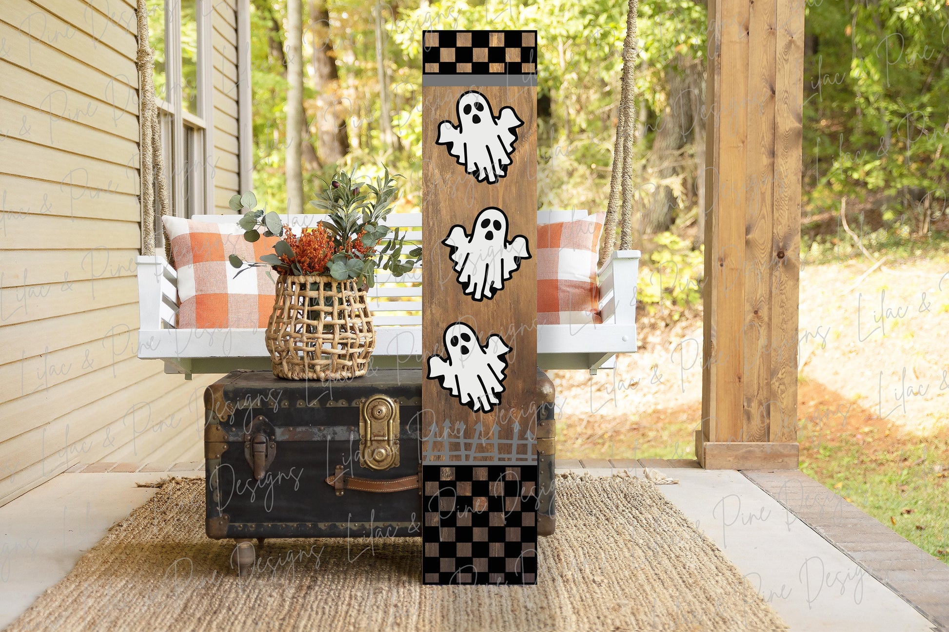 Halloween welcome sign SVG, Ghost porch sign SVG, Retro Halloween vertical sign, Ghost welcome sign svg, Glowforge Svg, laser cut file