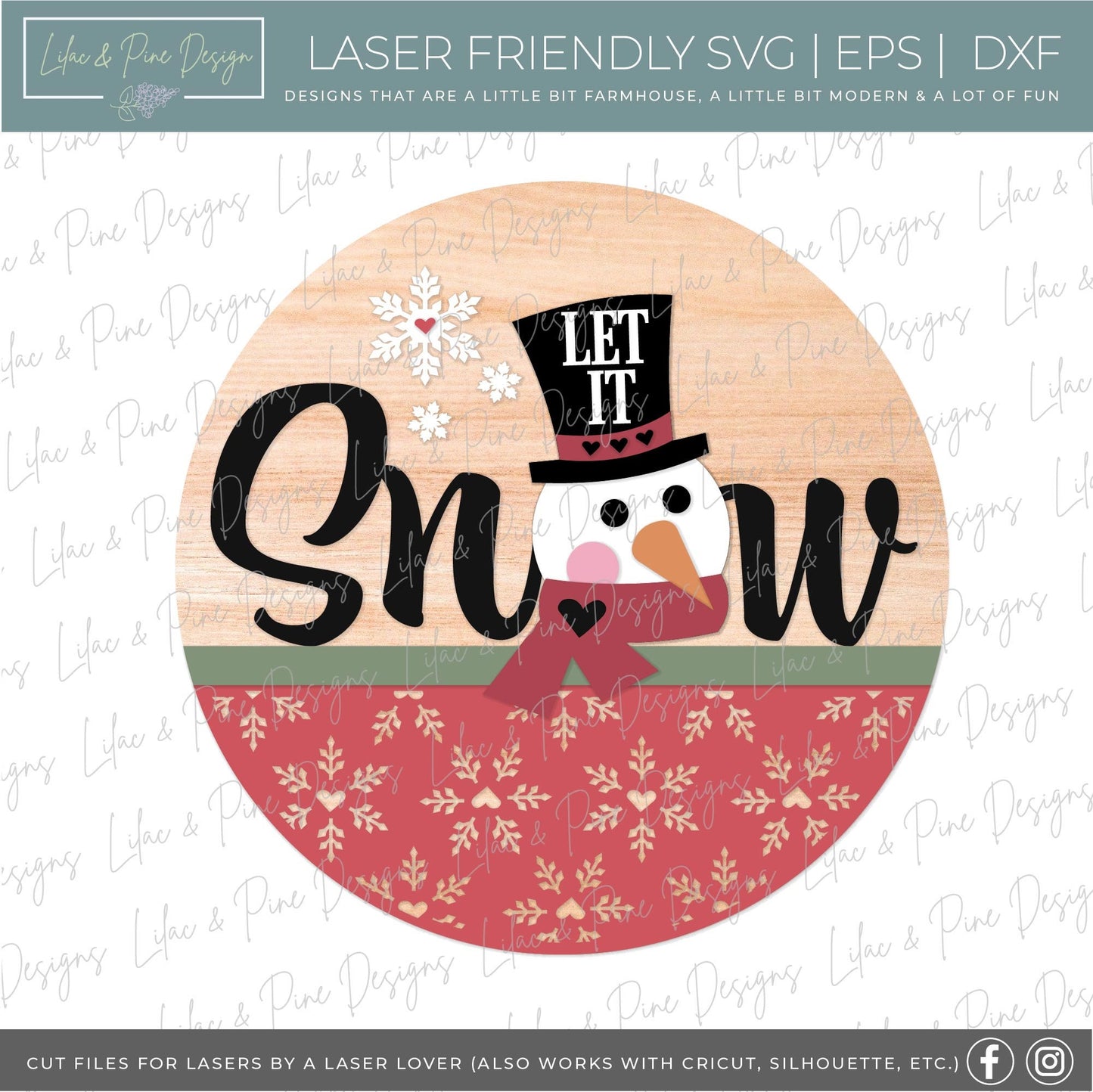 Let it Snow sign SVG, Snowman welcome sign SVG, Winter door hanger SVG, Snowman round sign, Snow pattern sign, Glowforge Svg, laser cut file