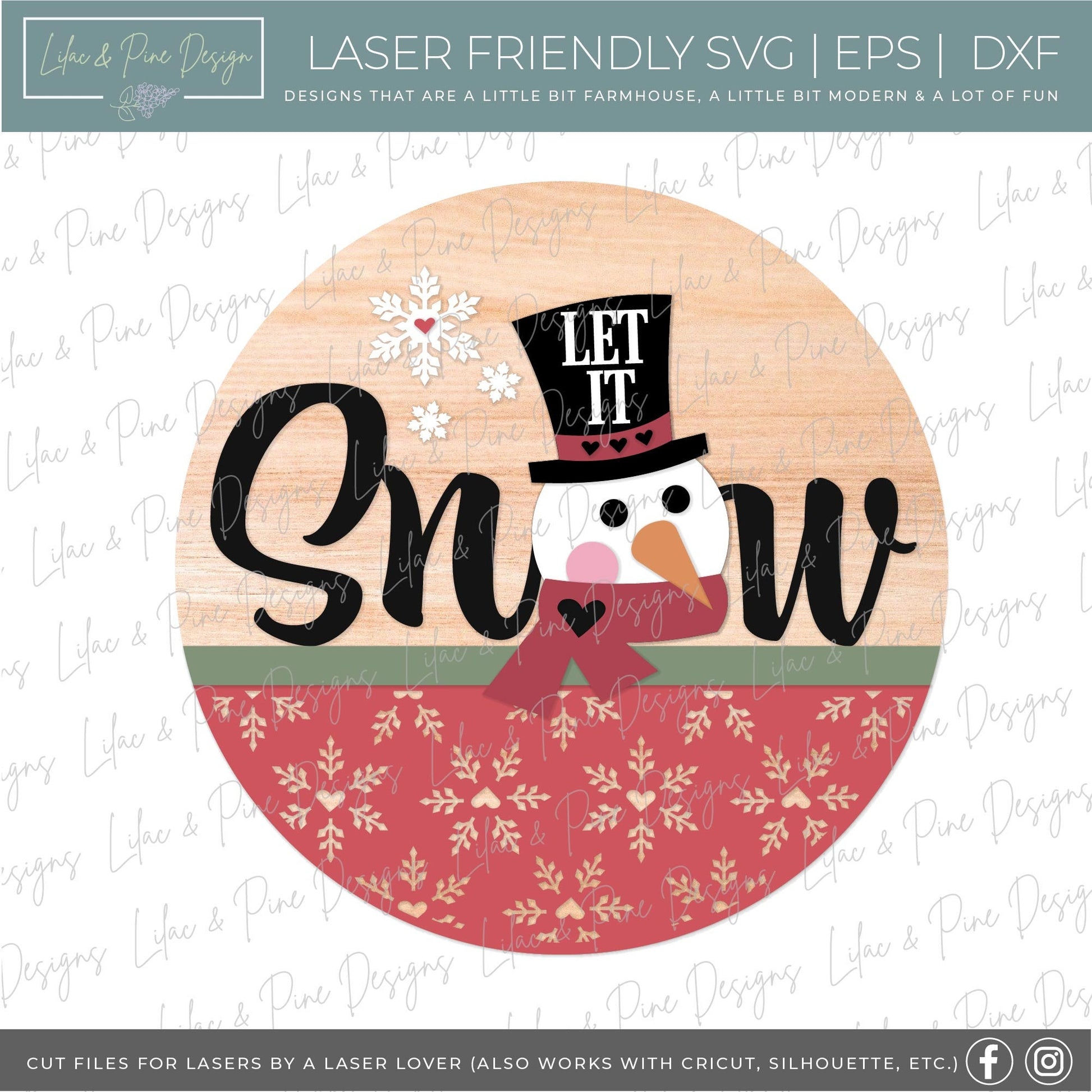Let it Snow sign SVG, Snowman welcome sign SVG, Winter door hanger SVG, Snowman round sign, Snow pattern sign, Glowforge Svg, laser cut file
