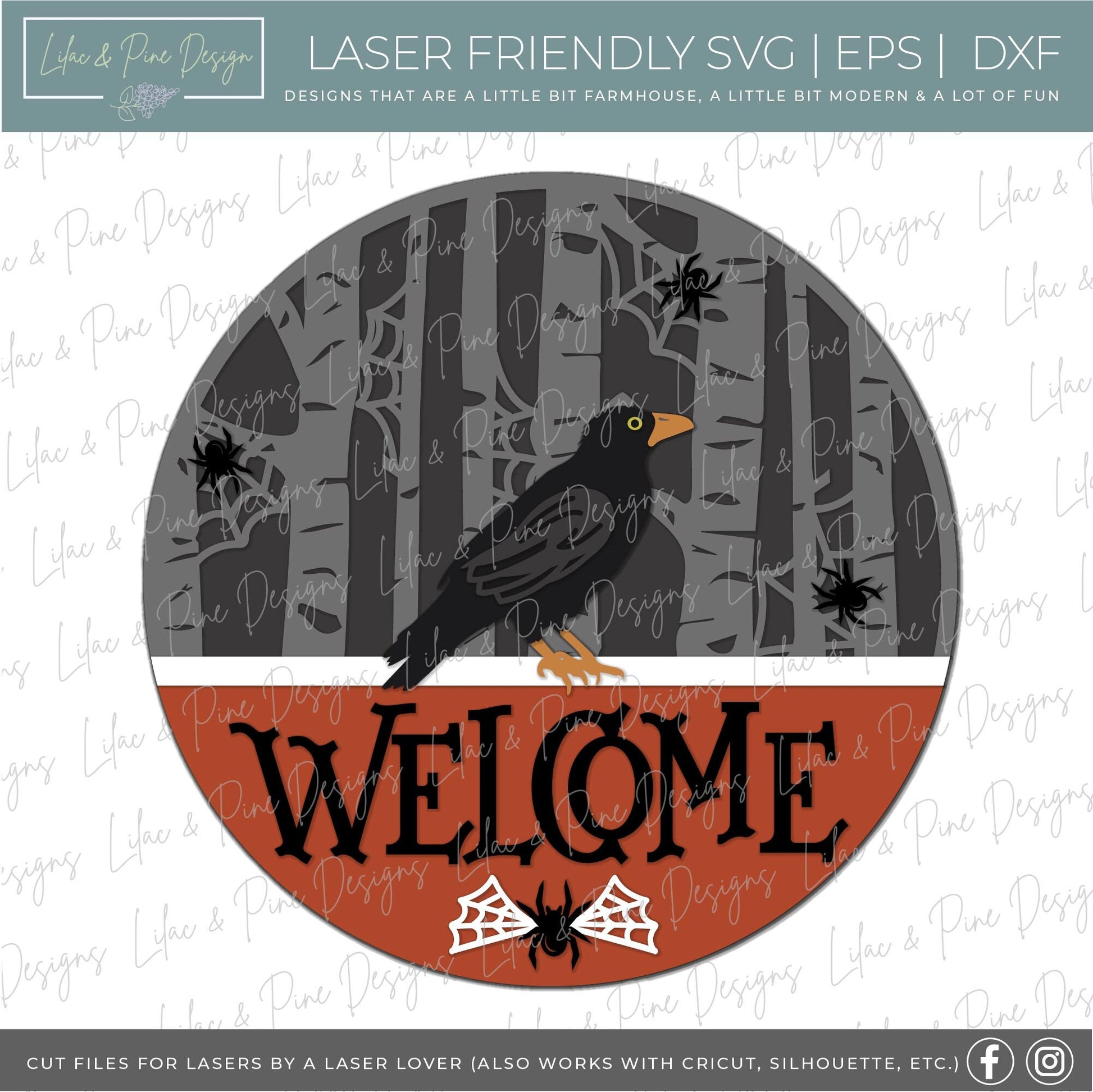 Halloween crow sign, Halloween door hanger SVG, Spooky forest welcome sign SVG, Halloween decor, raven svg, Glowforge Svg, laser cut file