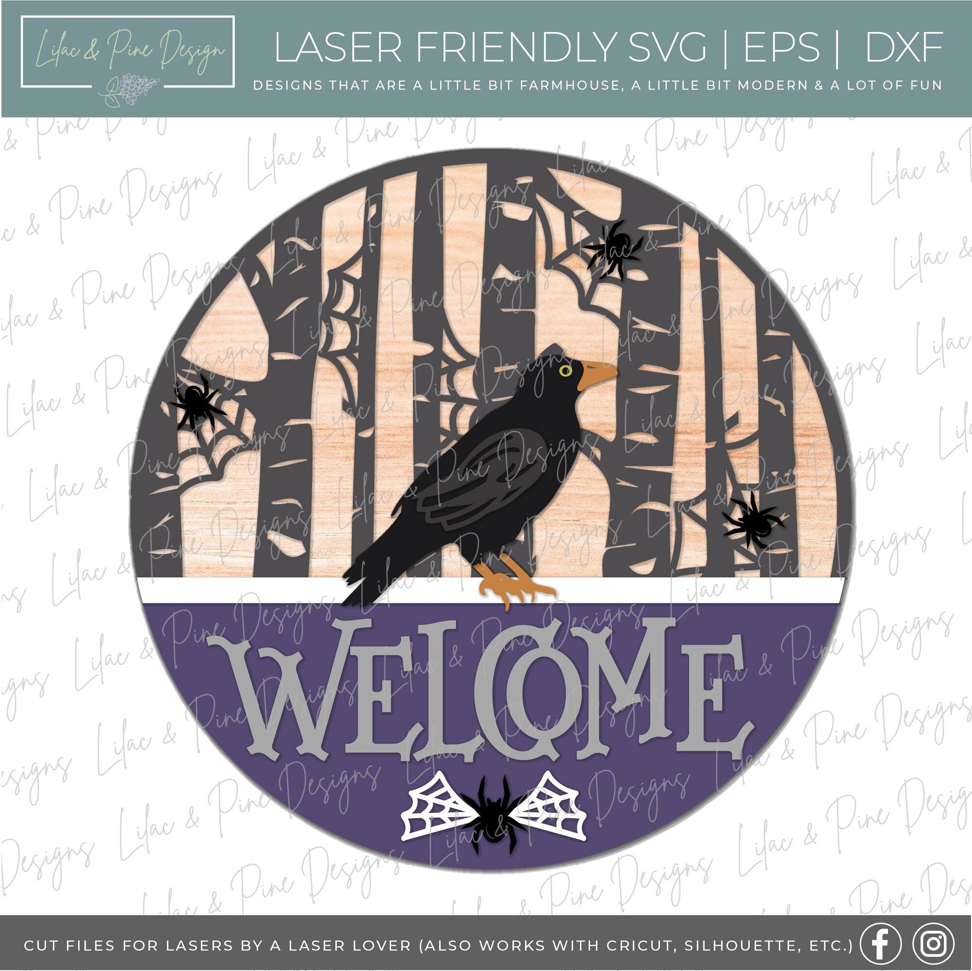 Halloween crow sign, Halloween door hanger SVG, Spooky forest welcome sign SVG, Halloween decor, raven svg, Glowforge Svg, laser cut file