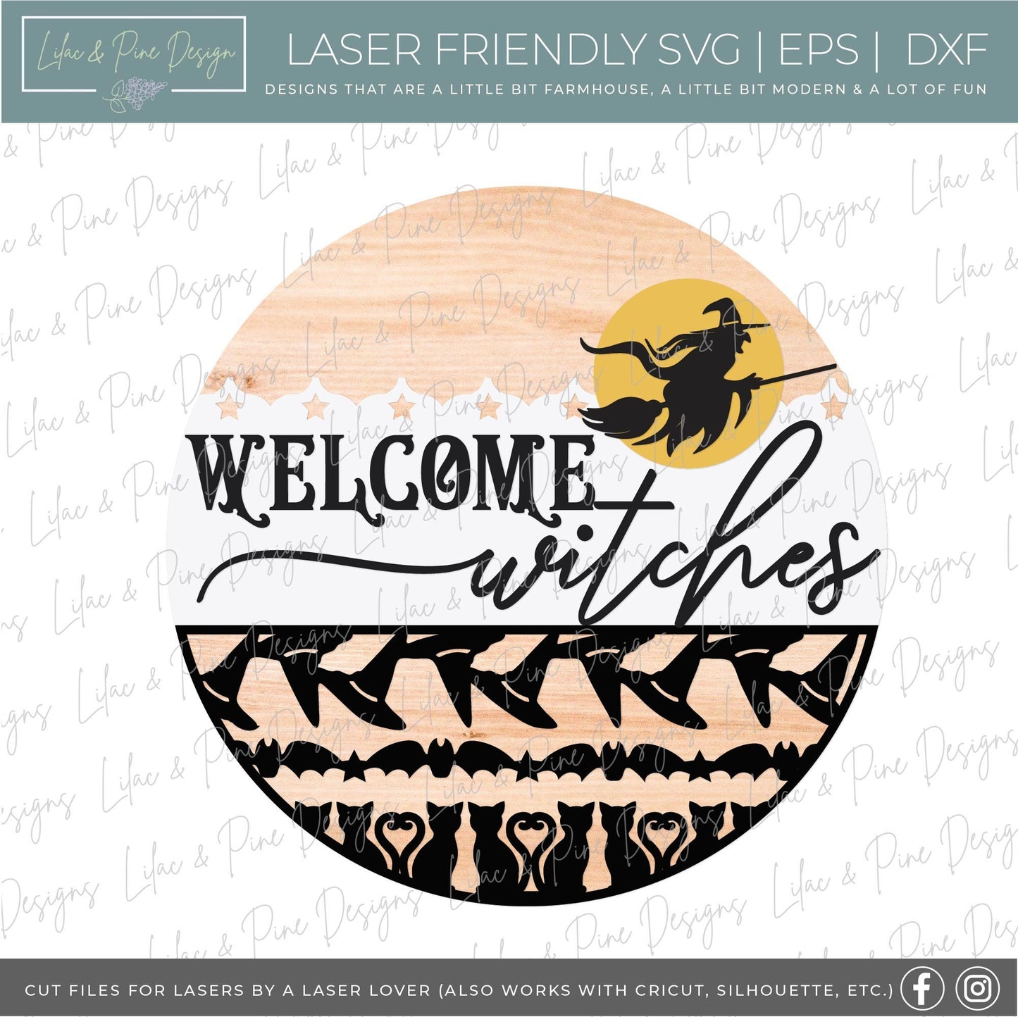 Welcome Witches sign, Halloween door hanger, Witch welcome sign SVG, Witch door hanger SVG, Halloween decor, Glowforge Svg, laser cut file