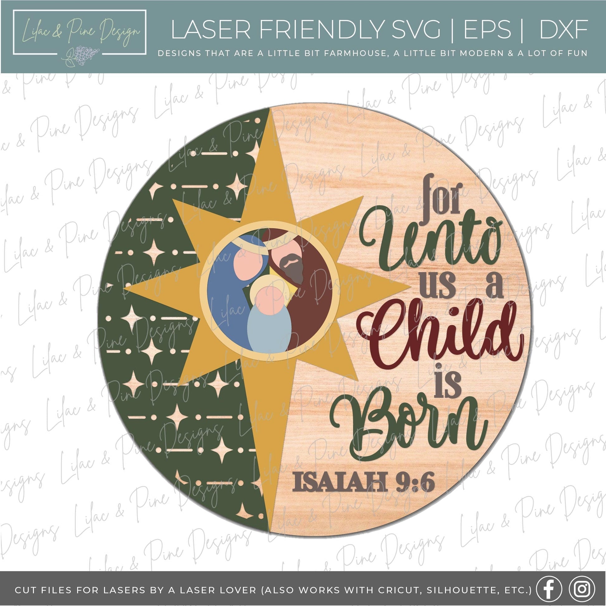 Unto us a Child is Born SVG, Christmas welcome sign SVG, Christmas door hanger SVG, Religious Christmas sign, Glowforge Svg, laser cut file