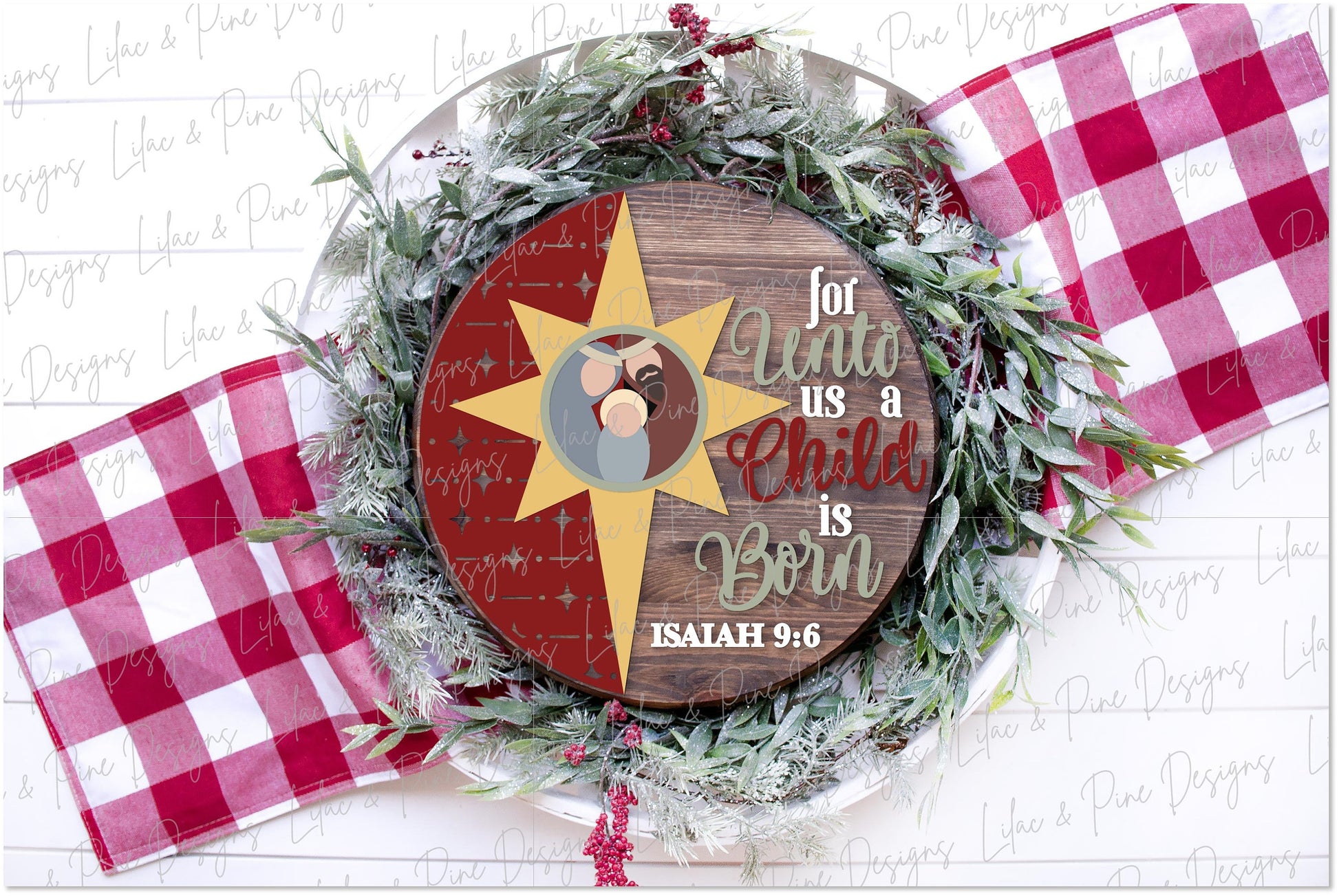 Unto us a Child is Born SVG, Christmas welcome sign SVG, Christmas door hanger SVG, Religious Christmas sign, Glowforge Svg, laser cut file