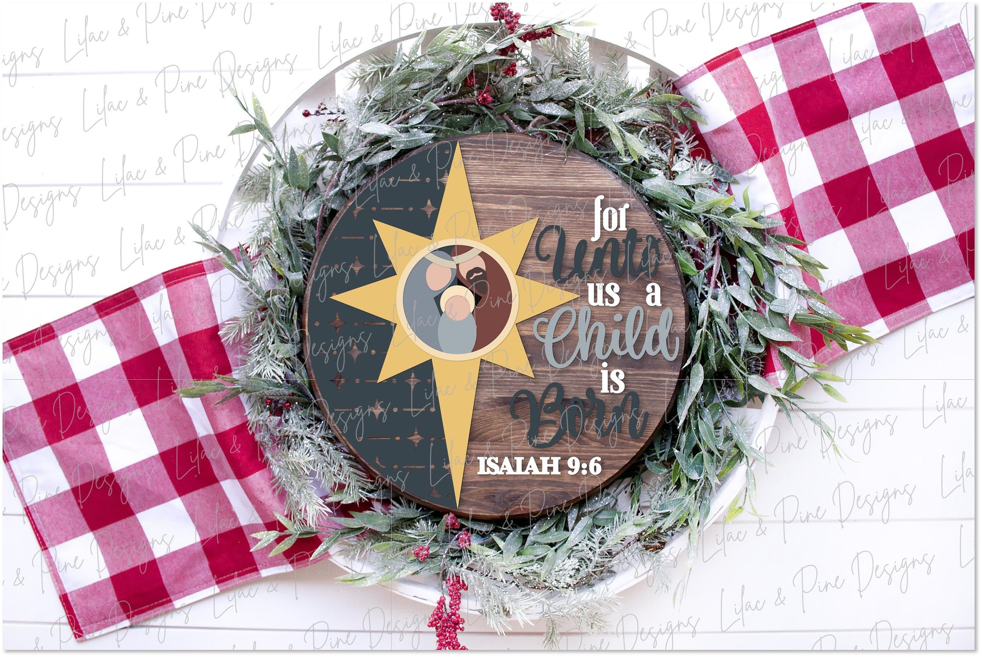 Unto us a Child is Born SVG, Christmas welcome sign SVG, Christmas door hanger SVG, Religious Christmas sign, Glowforge Svg, laser cut file