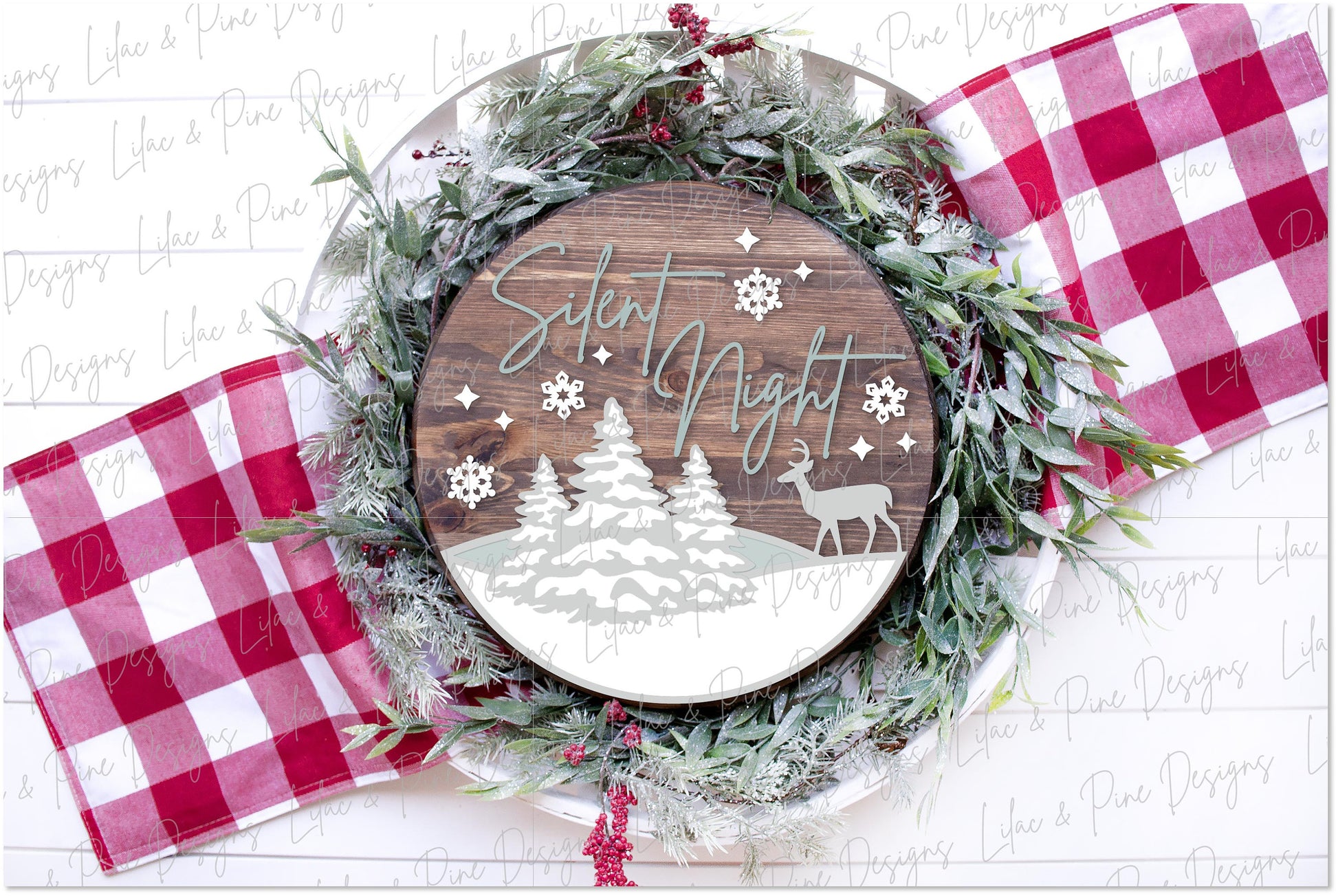 Silent Night SVG, Christmas welcome sign SVG, Christmas door hanger SVG, Winter forest sign, Christmas decor, Glowforge Svg, laser cut file