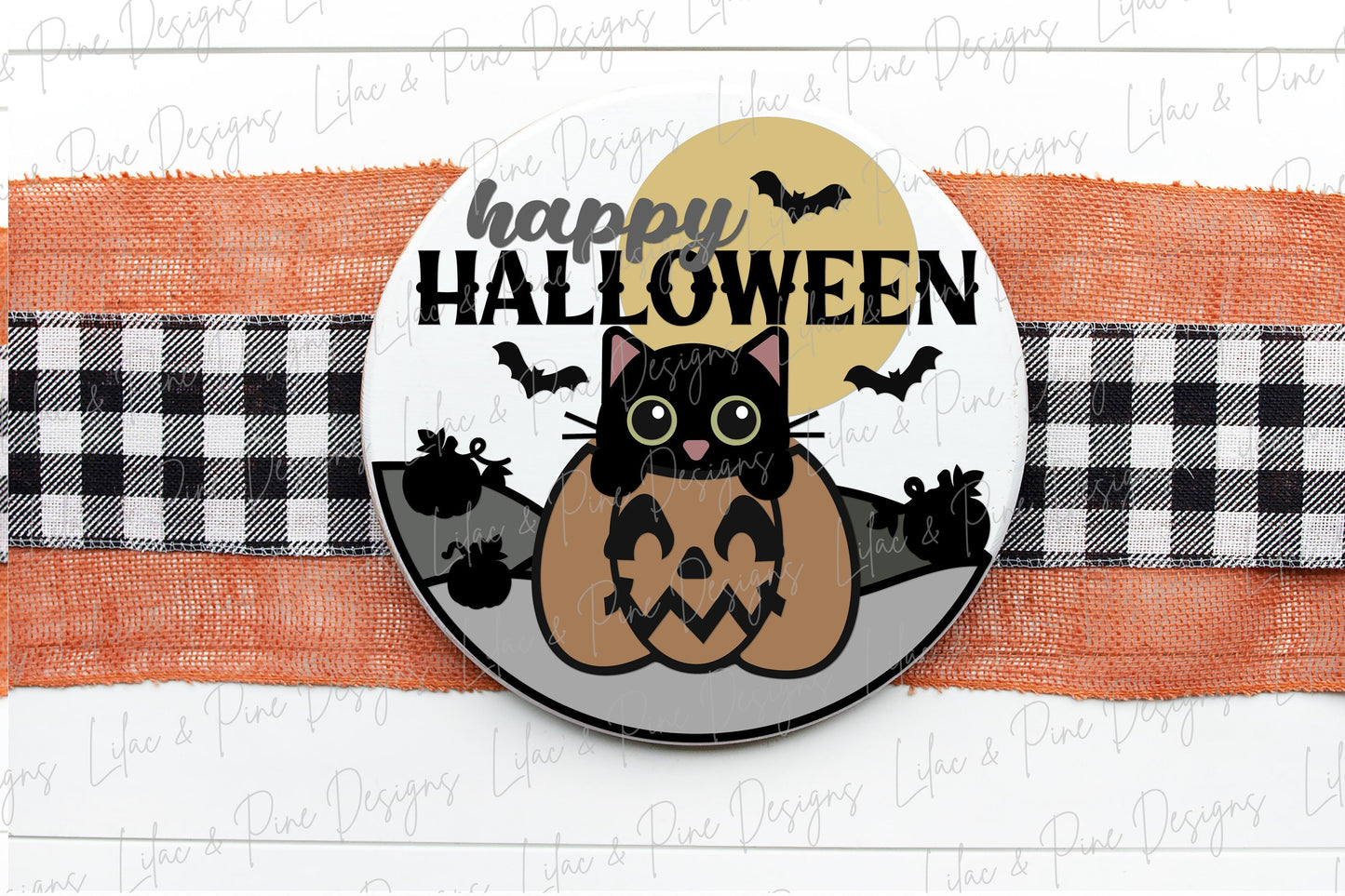Halloween sign, Happy Halloween SVG, Halloween door hanger SVG, Black Cat welcome sign, cat in pumpkin svg, Glowforge Svg, laser cut file