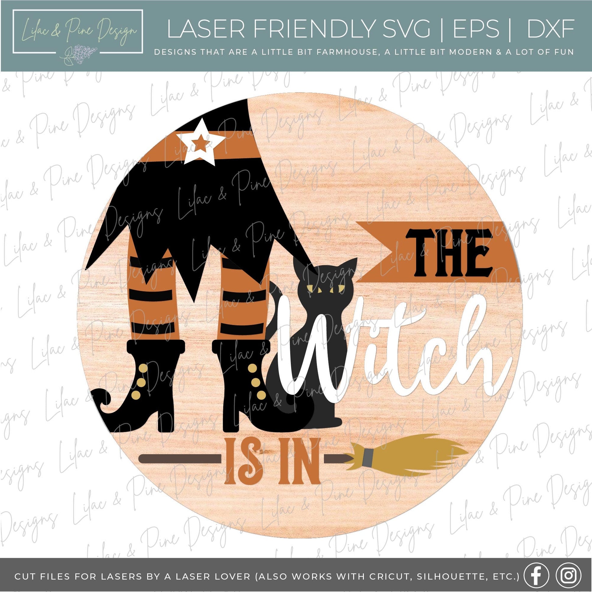 Halloween sign SVG, The Witch is In sign SVG, Halloween door hanger SVG, Witch welcome sign, black cat svg, Glowforge Svg, laser cut file