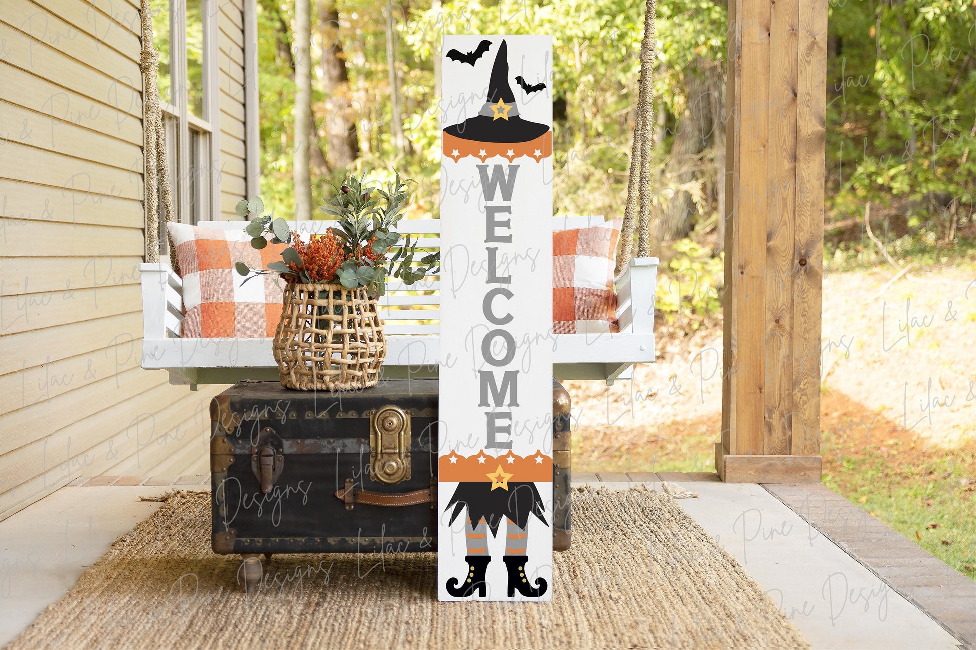 Halloween welcome sign SVG, Witch porch sign SVG, Halloween vertical sign SVG, Witch feet welcome sign svg, Glowforge Svg, laser cut file