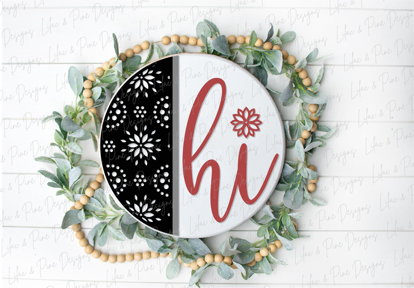 hi door sign SVG, Floral door hanger, Welcome sign SVG, floral pattern welcome sign SVG, porch sign svg, Glowforge svg file, laser cut file