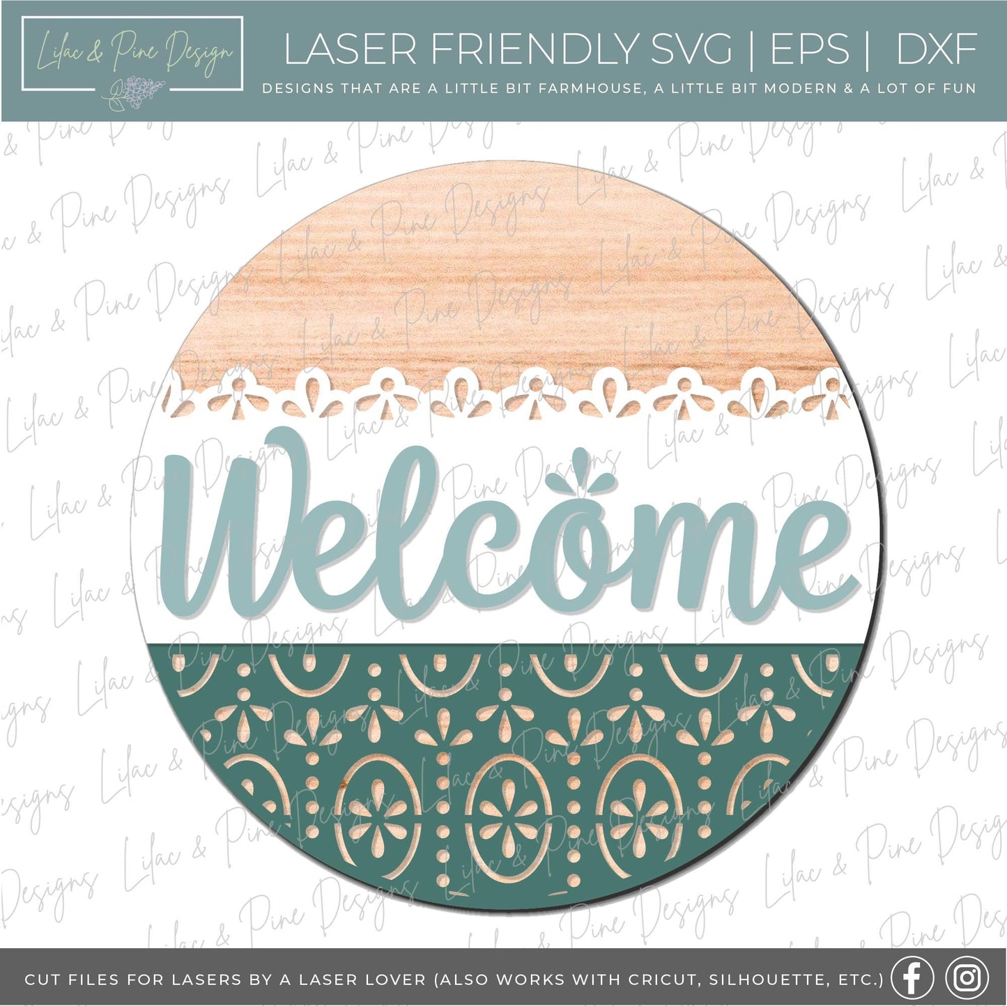 Welcome door sign SVG, Vintage pattern door hanger, Welcome door hanger SVG, floral welcome sign SVG, Glowforge svg file, laser cut file