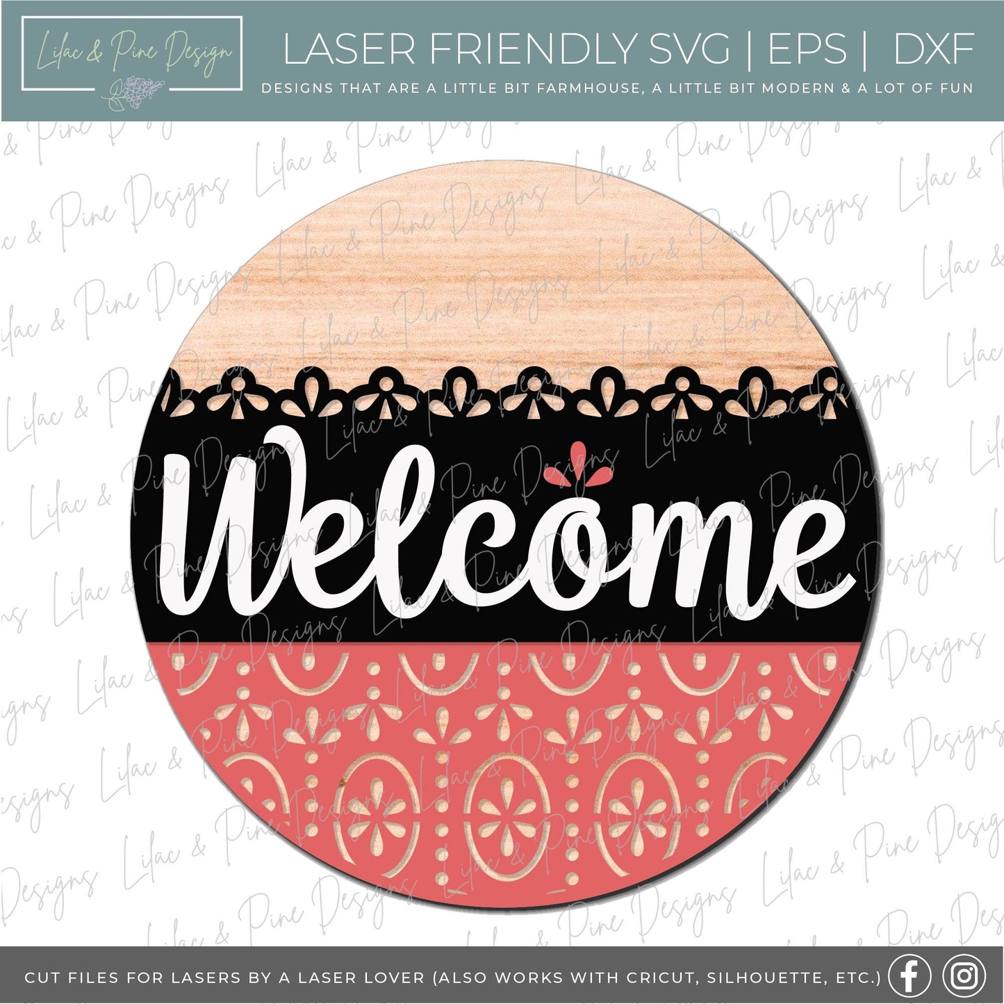 Welcome door sign SVG, Vintage pattern door hanger, Welcome door hanger SVG, floral welcome sign SVG, Glowforge svg file, laser cut file