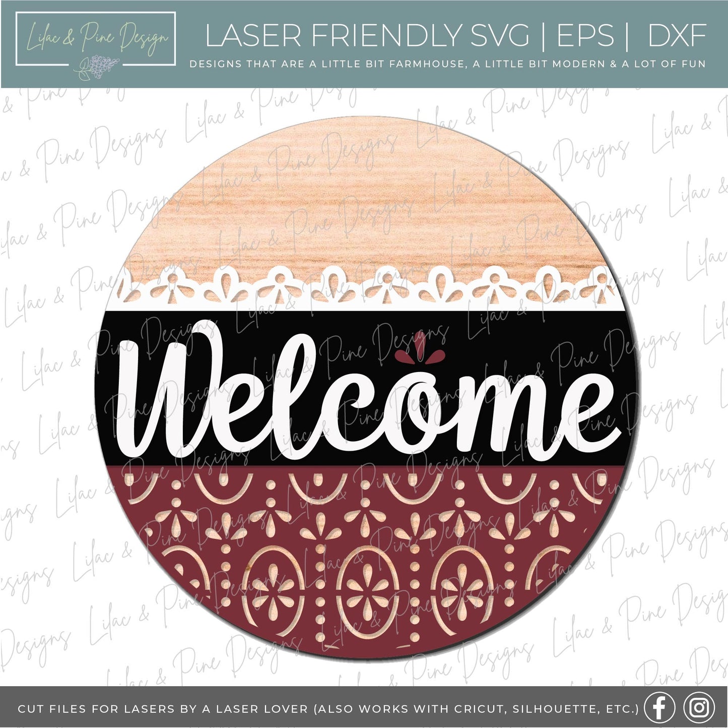 Welcome door sign SVG, Vintage pattern door hanger, Welcome door hanger SVG, floral welcome sign SVG, Glowforge svg file, laser cut file