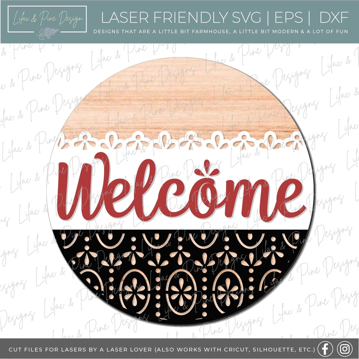 Welcome door sign SVG, Vintage pattern door hanger, Welcome door hanger SVG, floral welcome sign SVG, Glowforge svg file, laser cut file