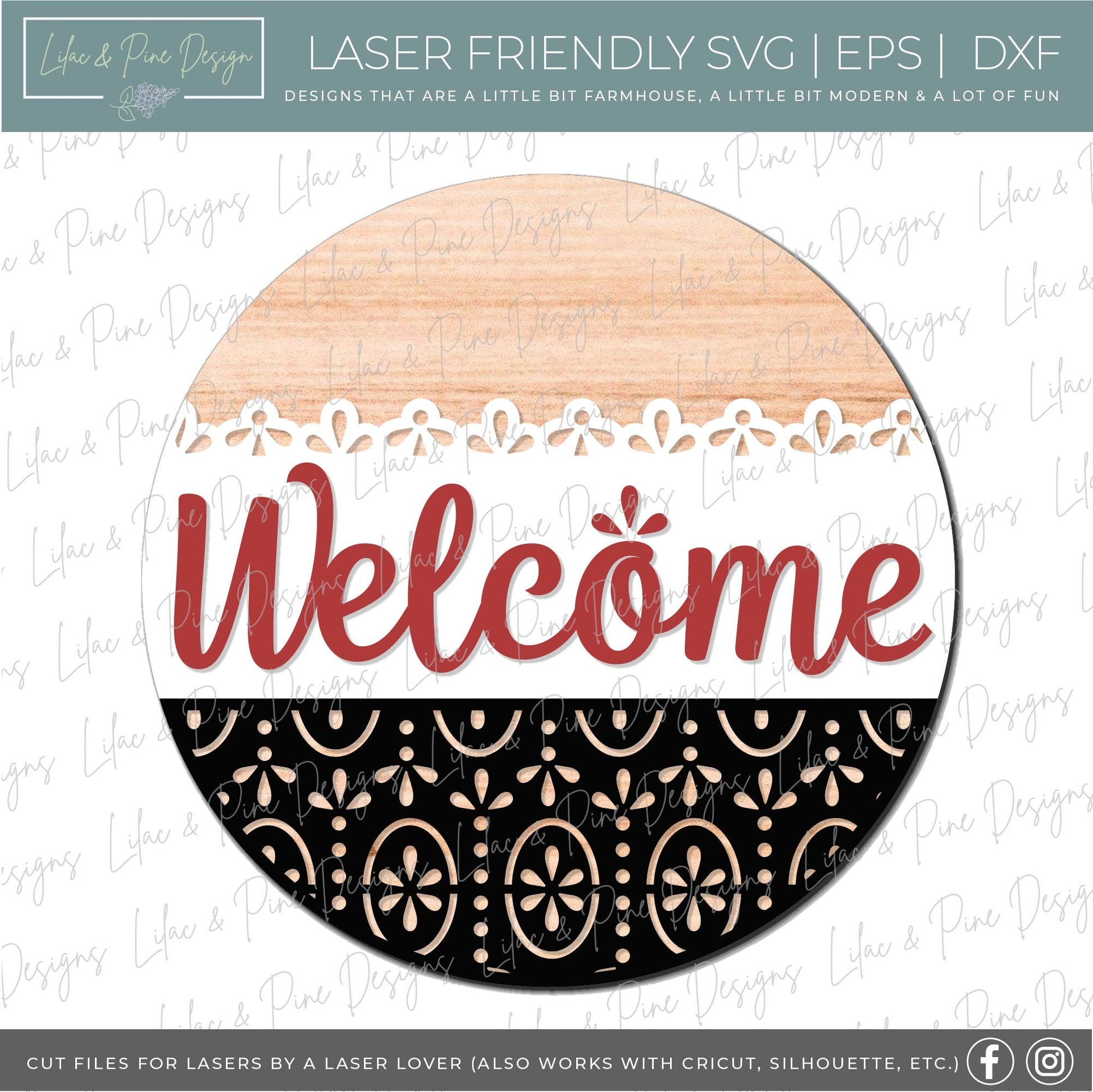 Welcome door sign SVG, Vintage pattern door hanger, Welcome door hanger SVG, floral welcome sign SVG, Glowforge svg file, laser cut file