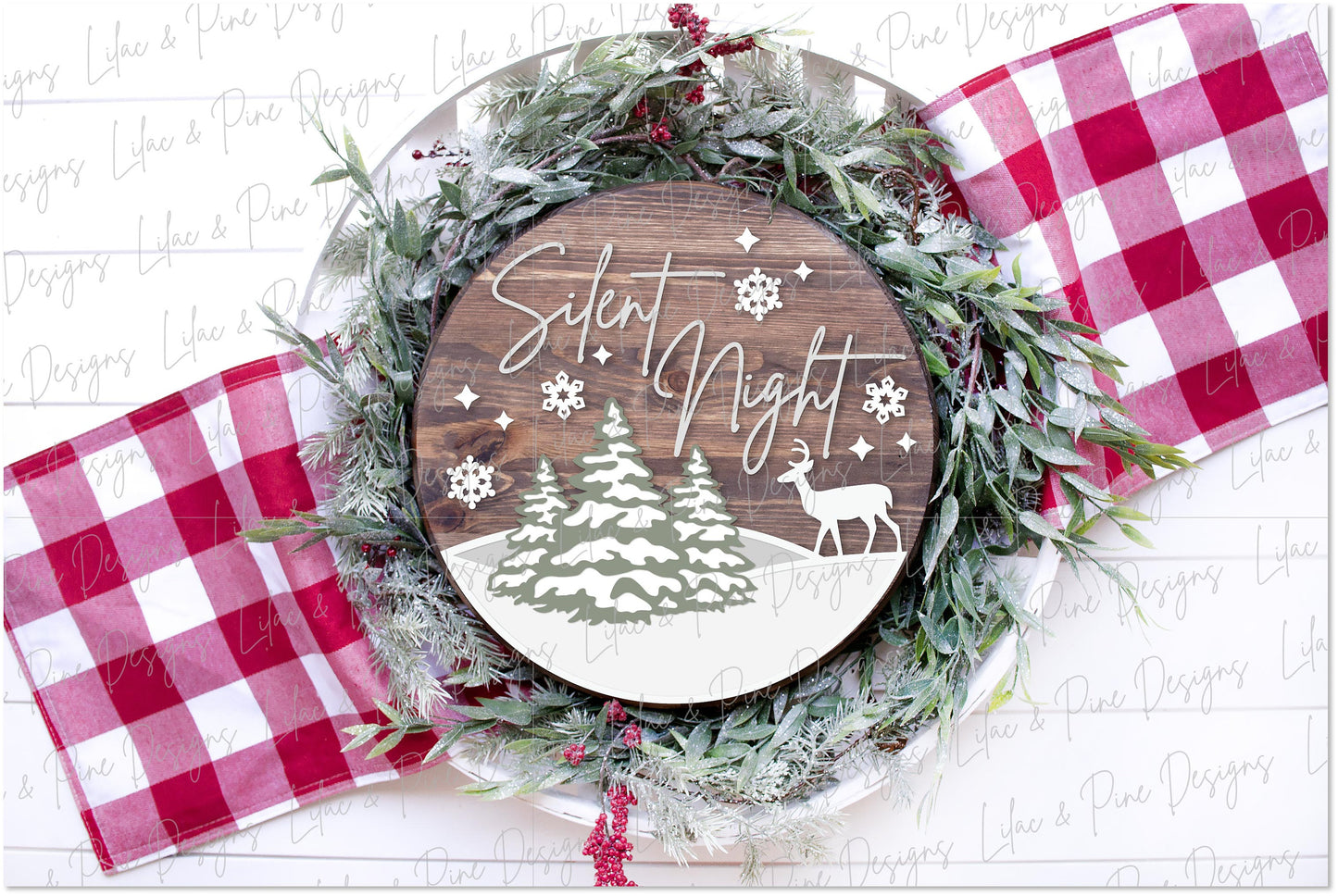 Silent Night SVG, Christmas welcome sign SVG, Christmas door hanger SVG, Winter forest sign, Christmas decor, Glowforge Svg, laser cut file