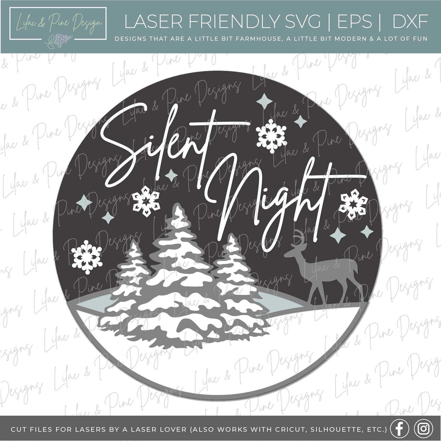 Silent Night SVG, Christmas welcome sign SVG, Christmas door hanger SVG, Winter forest sign, Christmas decor, Glowforge Svg, laser cut file