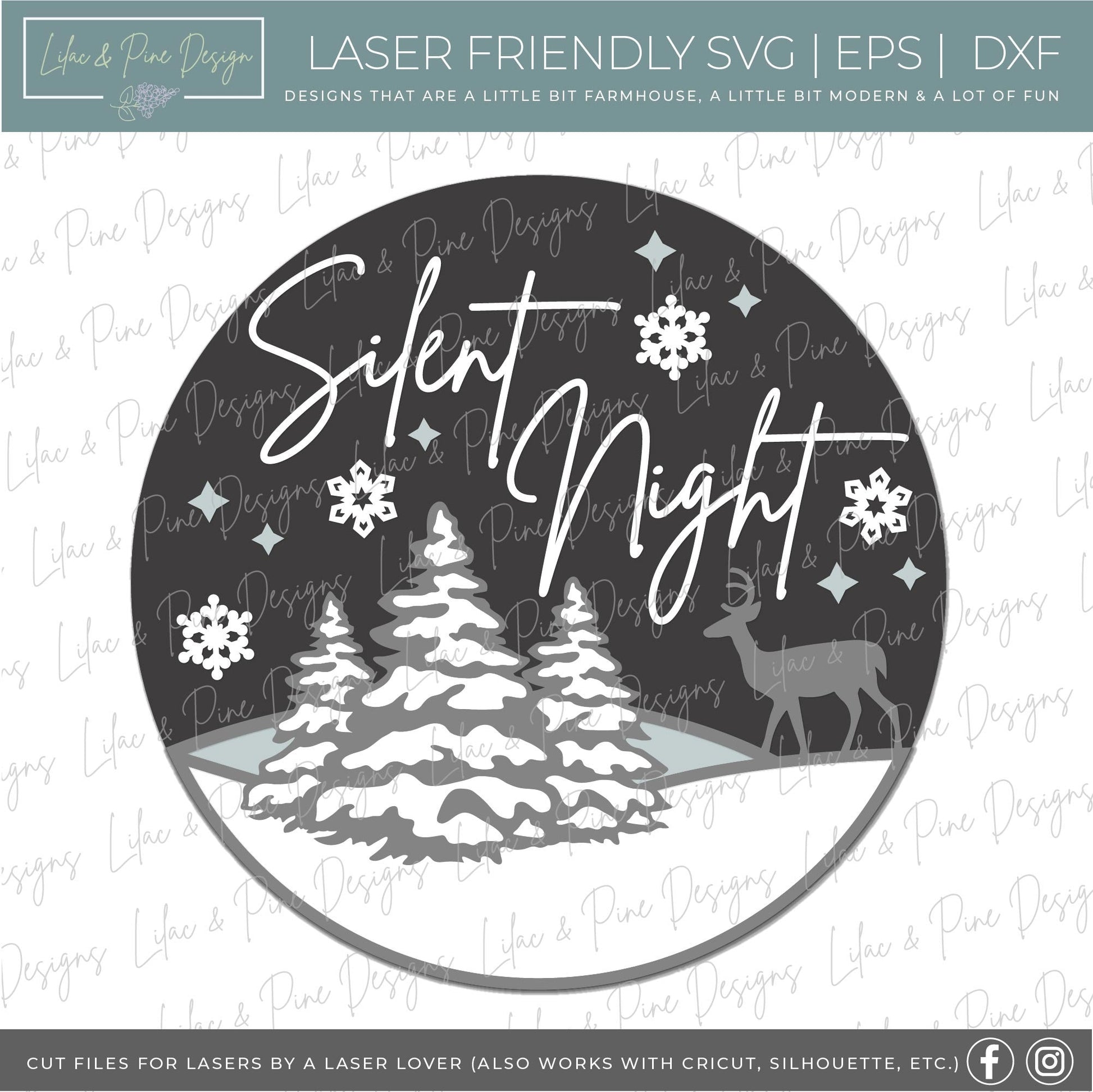 Silent Night SVG, Christmas welcome sign SVG, Christmas door hanger SVG, Winter forest sign, Christmas decor, Glowforge Svg, laser cut file