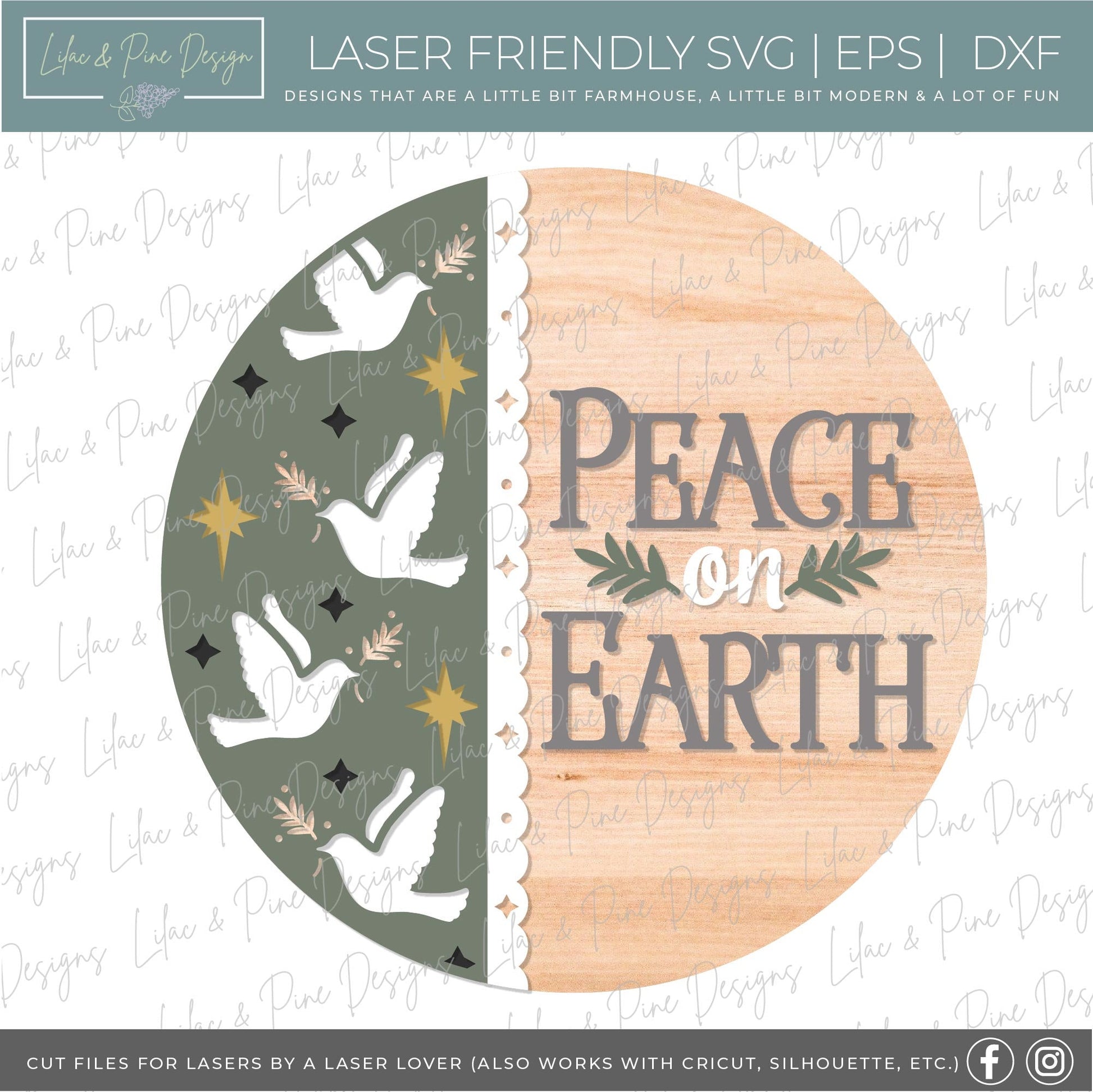 Christmas door hanger SVG, Peace on Earth sign SVG, Dove sign SVG, Christmas decor svg, Christian decor, Glowforge Svg, laser cut file