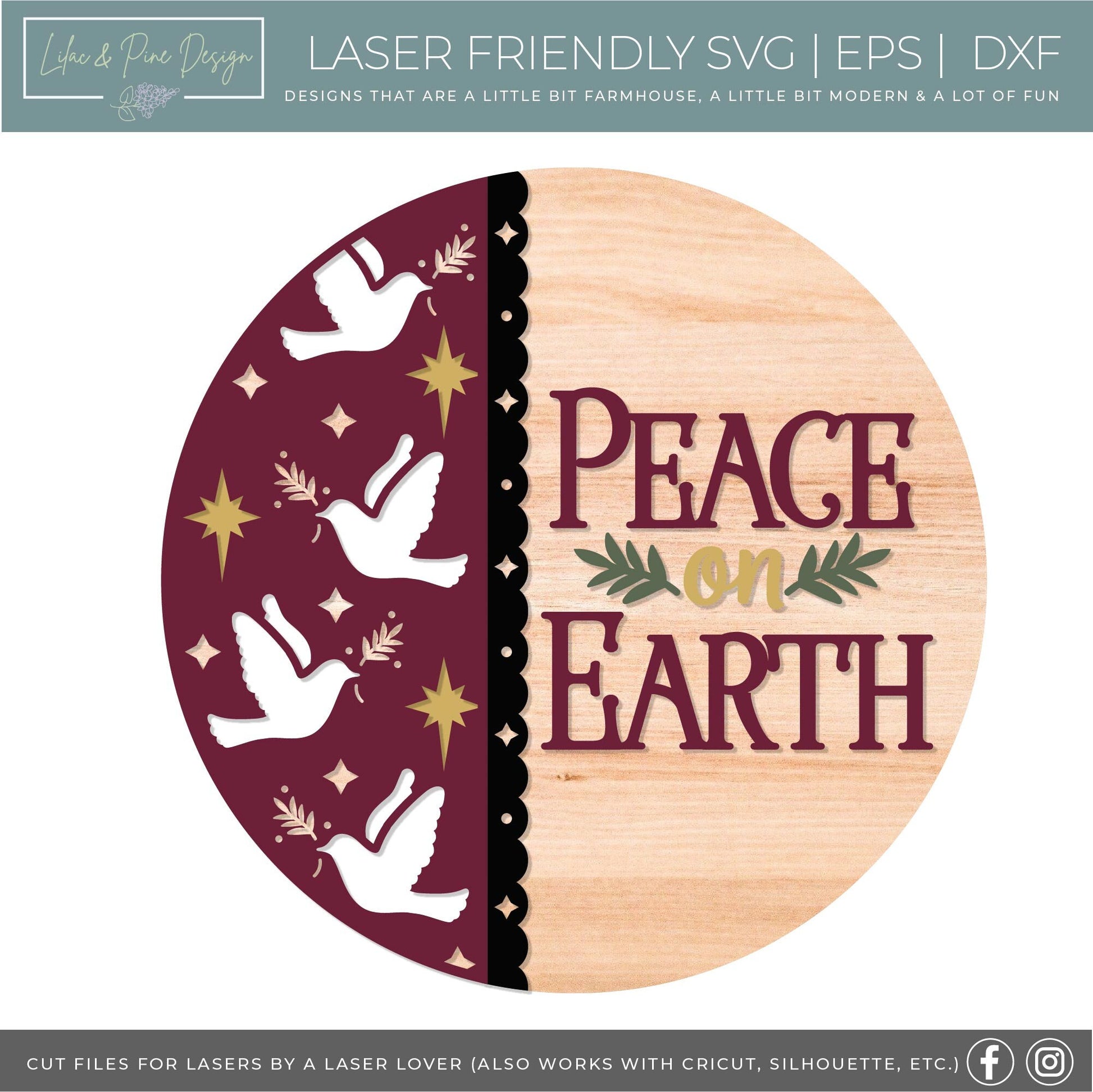 Christmas door hanger SVG, Peace on Earth sign SVG, Dove sign SVG, Christmas decor svg, Christian decor, Glowforge Svg, laser cut file