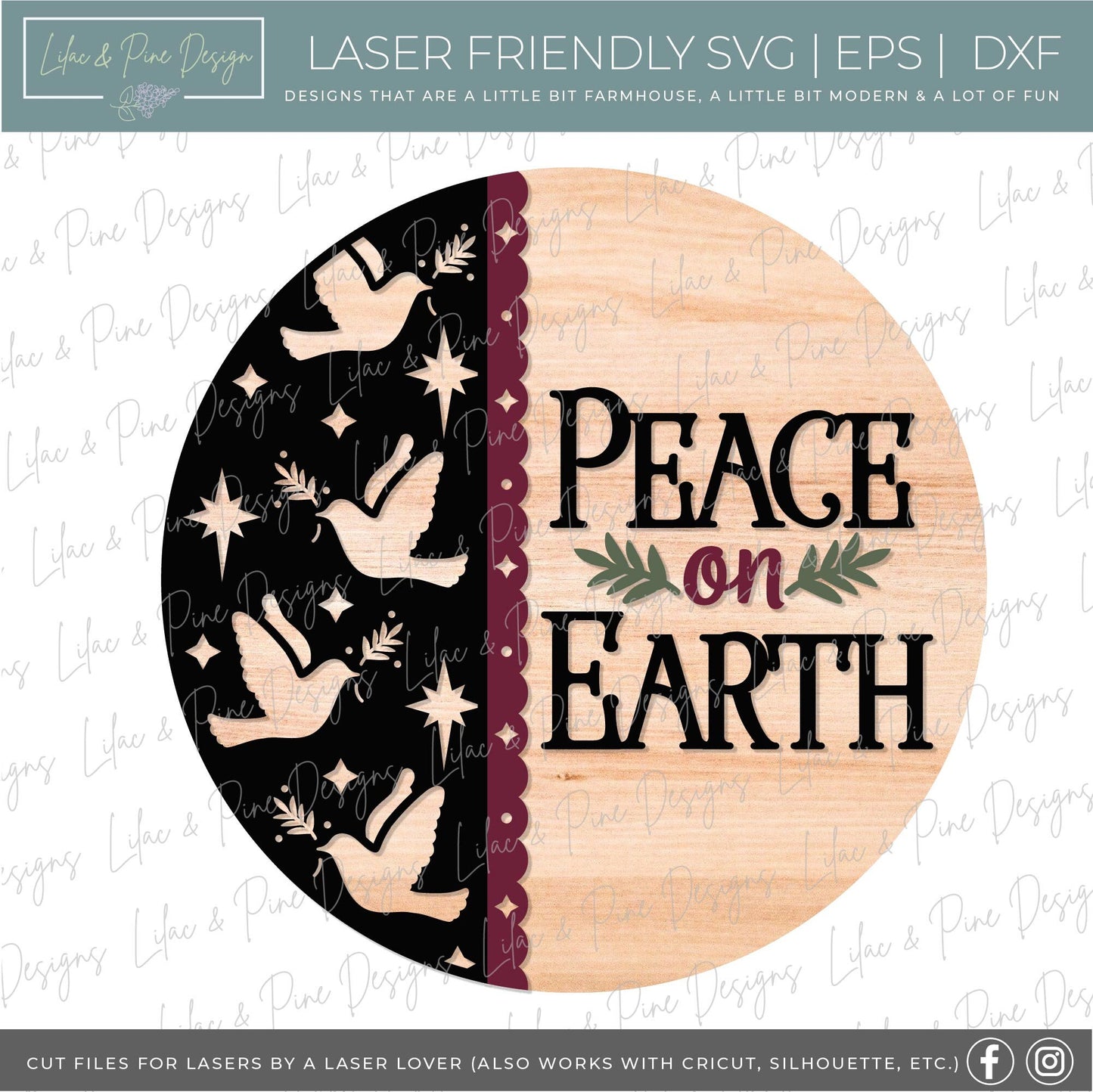 Christmas door hanger SVG, Peace on Earth sign SVG, Dove sign SVG, Christmas decor svg, Christian decor, Glowforge Svg, laser cut file