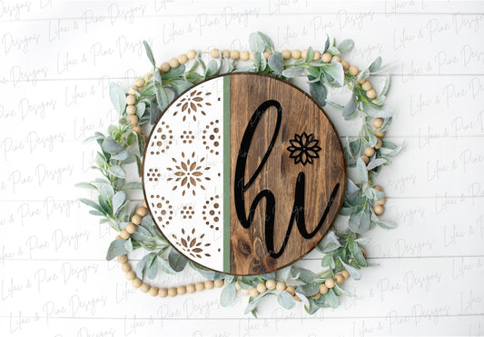 hi door sign SVG, Floral door hanger, Welcome sign SVG, floral pattern welcome sign SVG, porch sign svg, Glowforge svg file, laser cut file
