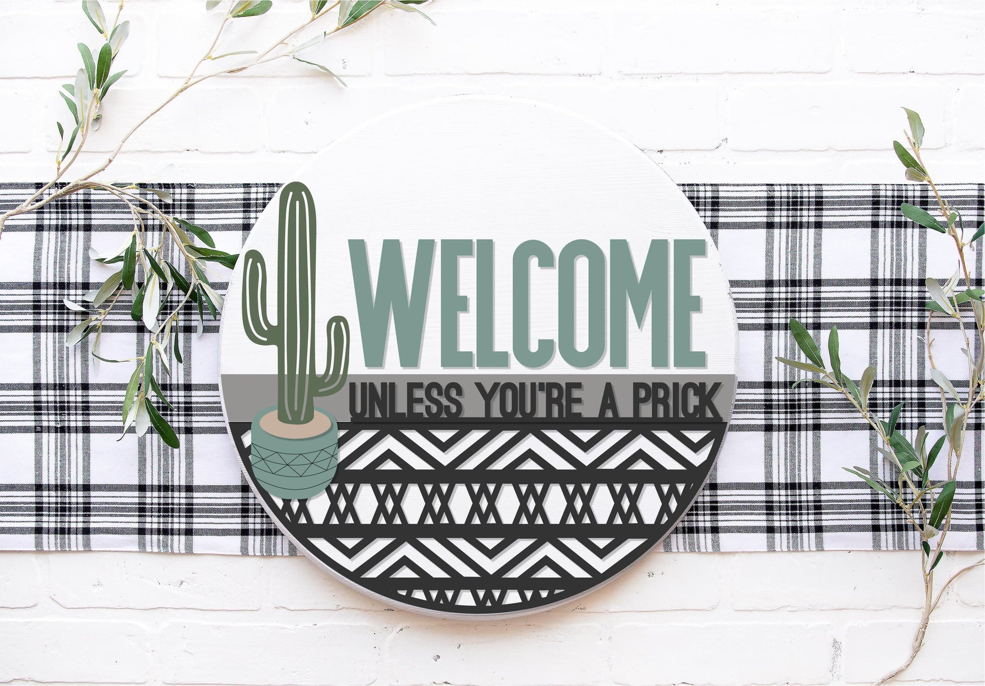 boho cactus sign SVG, cactus door hanger, western welcome sign SVG, cactus Welcome sign SVG, porch sign svg, Glowforge Svg, laser cut file