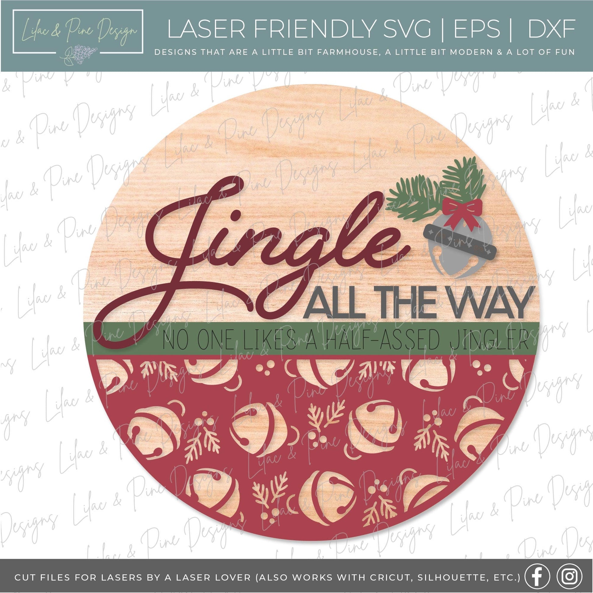 Jingle All the Way sign SVG, Christmas welcome sign SVG, Christmas door hanger SVG, Funny Christmas sign, Glowforge Svg, laser cut file