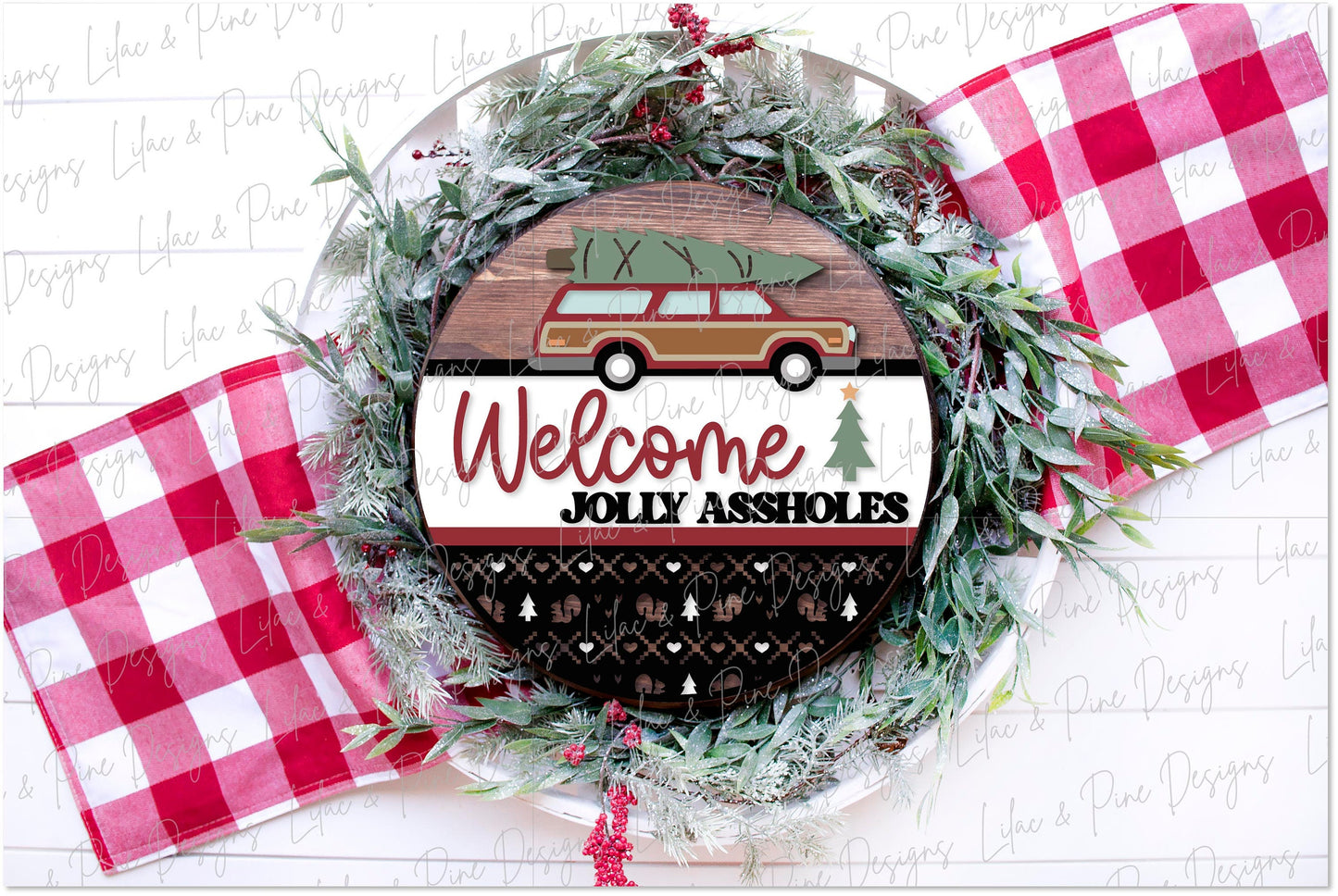 Jolly Assholes sign SVG, Christmas welcome sign SVG, Snarky Christmas door hanger SVG, Funny Christmas sign, Glowforge Svg, laser cut file