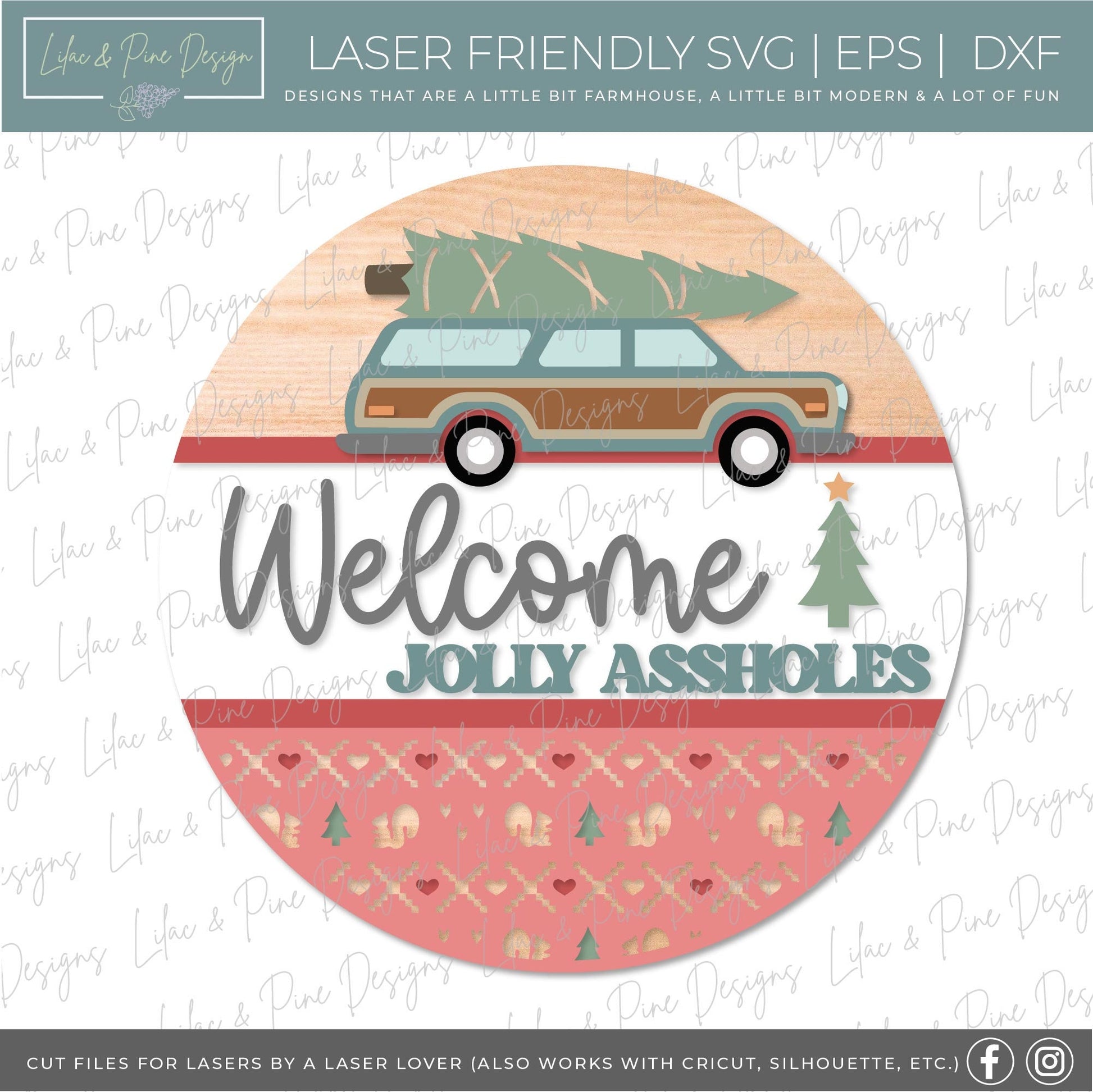 Jolly Assholes sign SVG, Christmas welcome sign SVG, Snarky Christmas door hanger SVG, Funny Christmas sign, Glowforge Svg, laser cut file