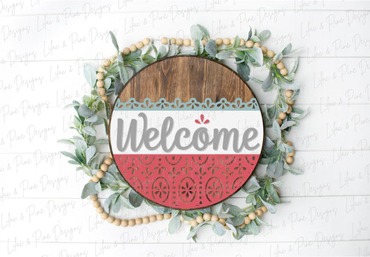 Welcome door sign SVG, Vintage pattern door hanger, Welcome door hanger SVG, floral welcome sign SVG, Glowforge svg file, laser cut file