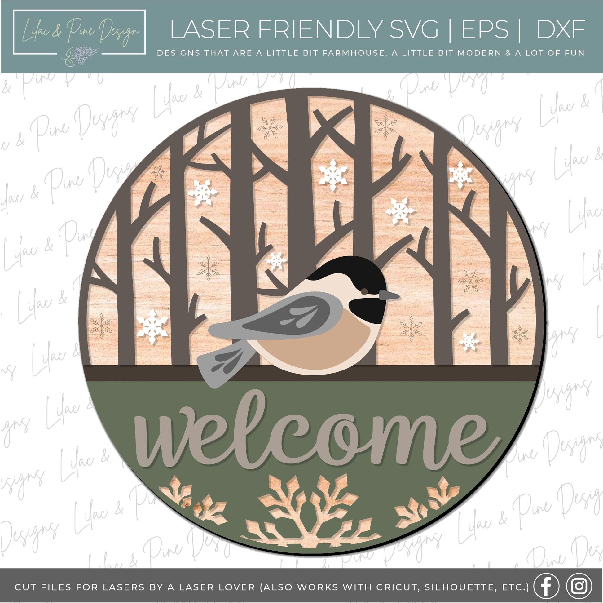 Chickadee Welcome SVG, Winter welcome sign SVG, Christmas door hanger SVG, Winter door hanger, snow bird svg, Glowforge Svg, laser cut file